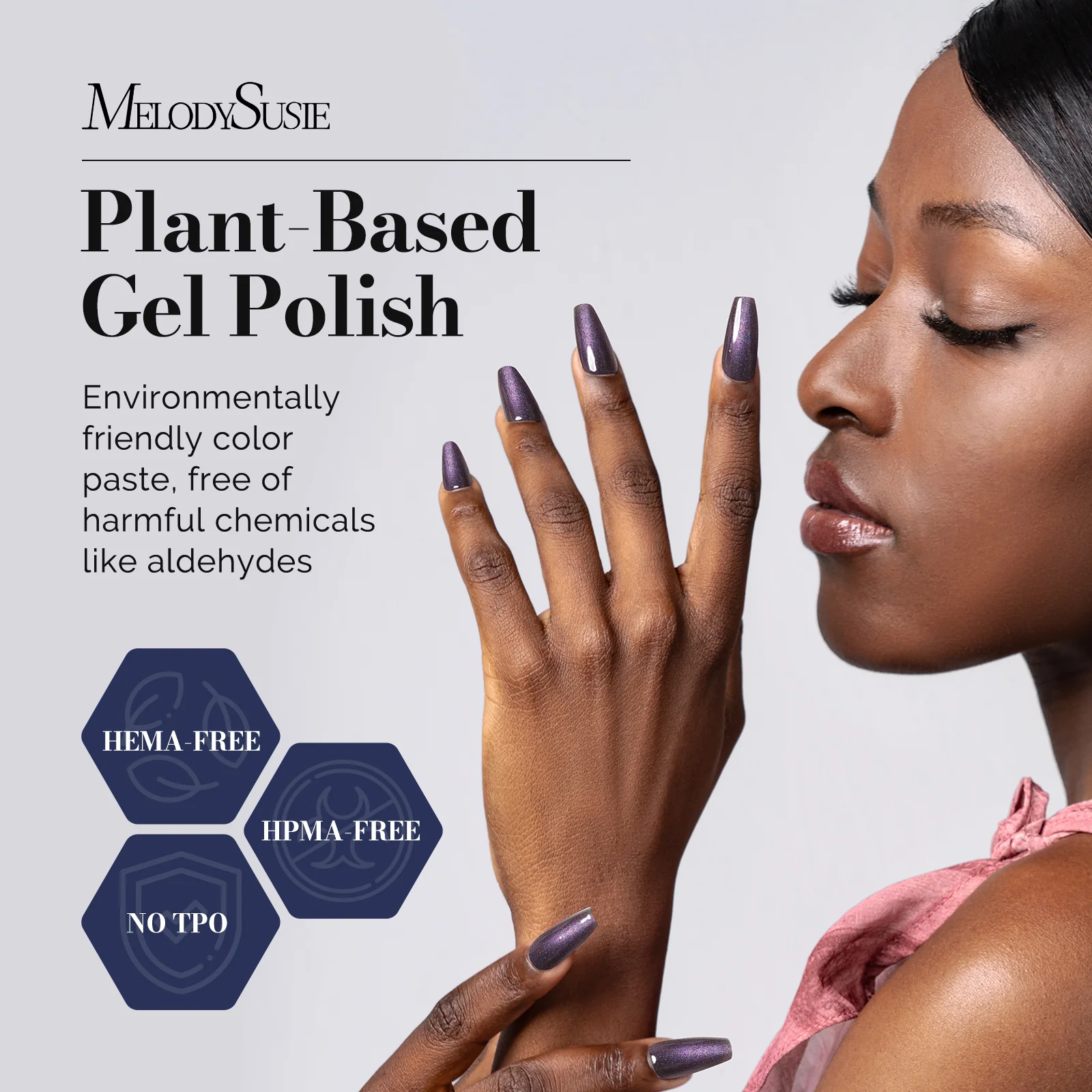 Fleurwee HEMA-Free & HPMA-Free & TPO-Free Gel Nail Polish Plant-based 0.5 fl oz/15ml - P60 Starry Sky Begonia Black