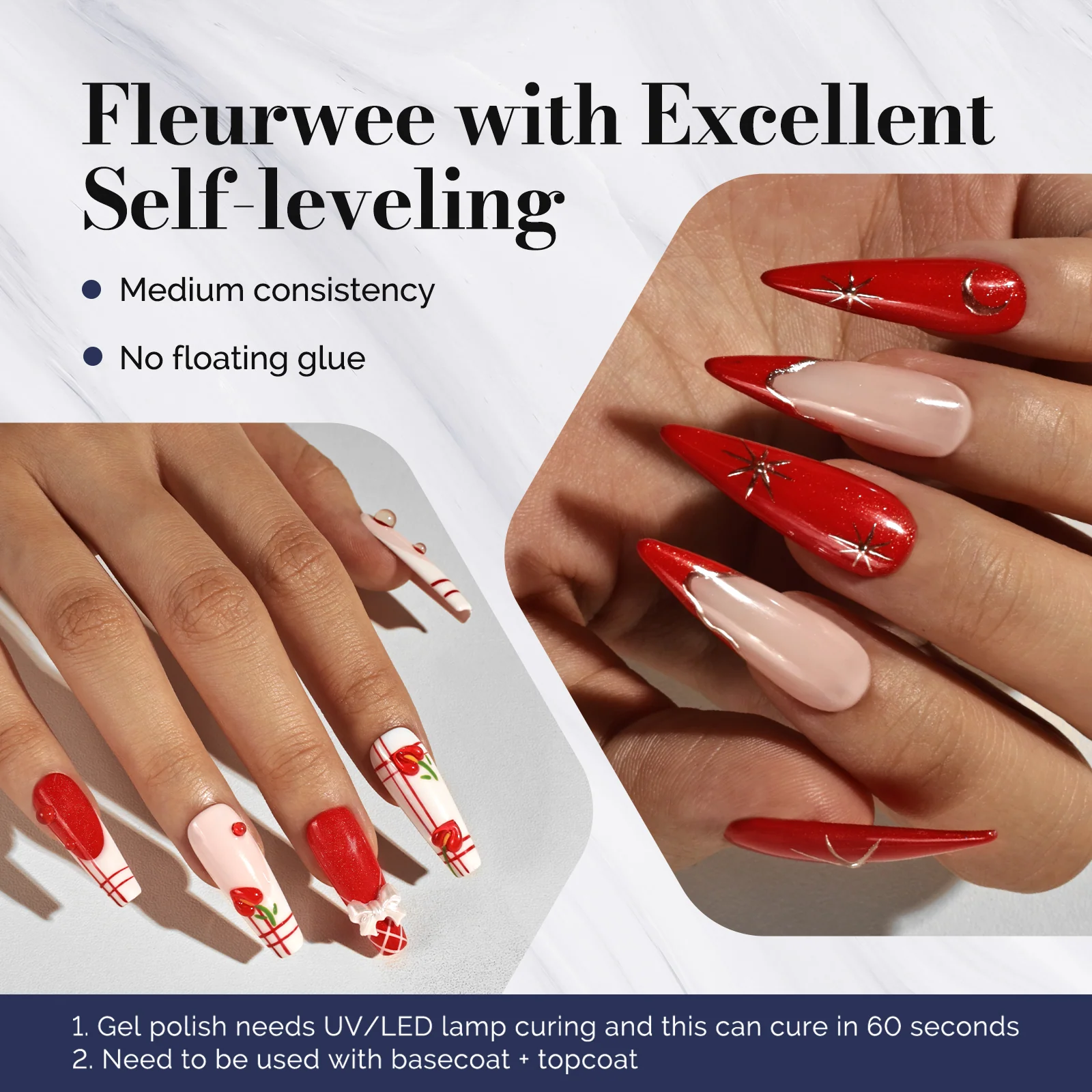 Fleurwee 不含 HEMA、不含 HPMA、不含 TPO 植物基凝胶指甲油 0.5 fl oz/15ml - P38 Anthurium Red-Glitter