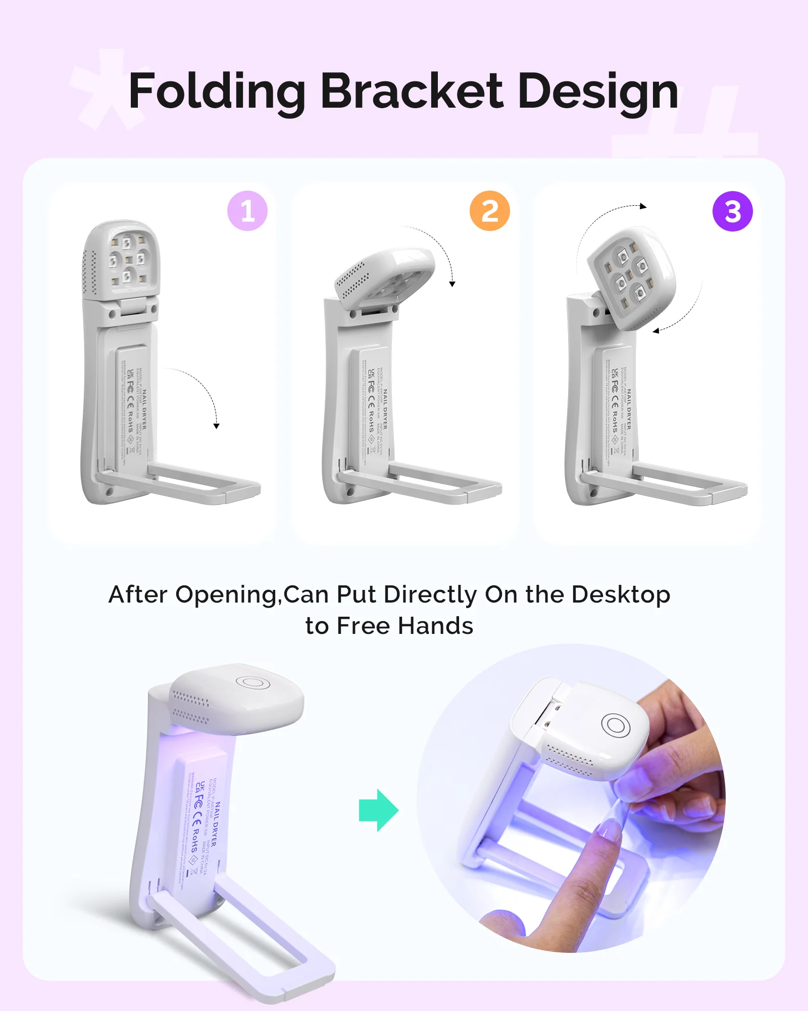 P-ART09F Foldable 2-in-1 Cordless LED/UV Nail Lamp in White