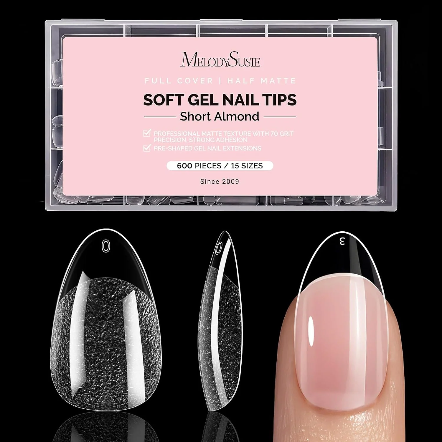 600Pcs Half Matte Clear Acrylic Full Cover Nail Tips with 12-15 Sizes