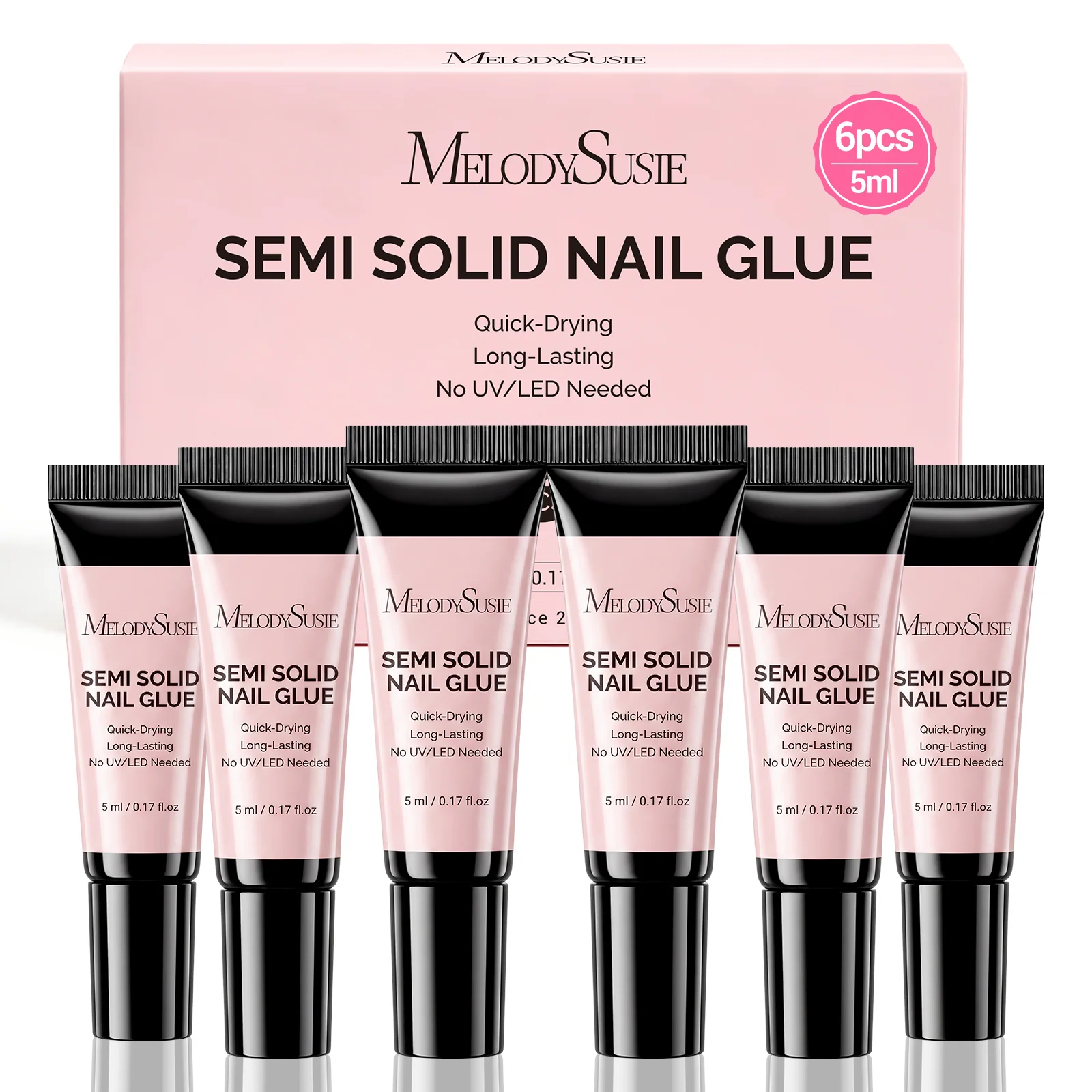 6Pcs Semi Solid Nail Glue for Press-On Nails and Nail Art