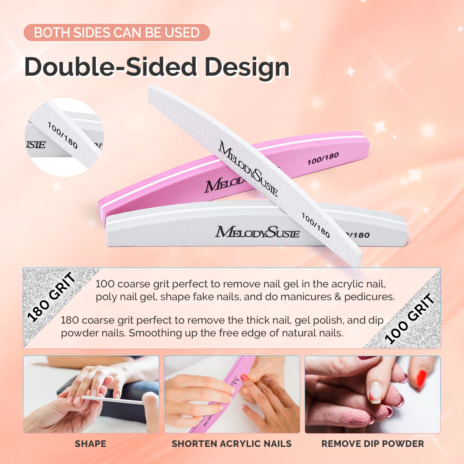 LED/UV Nail Lamps & Nail Drill Bits | MelodySusie 9件半月形美甲抛光条套装，100/180目