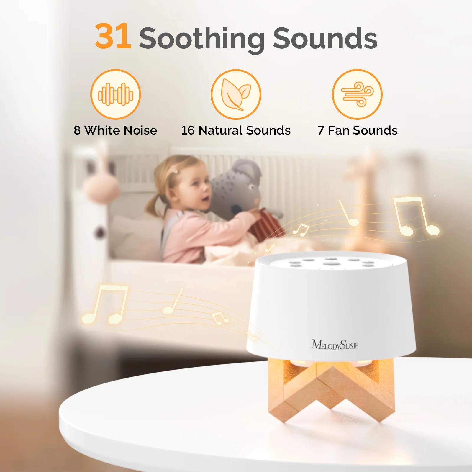 MelodySusie Portable White Noise Machine with Night Light and 31 Sounds