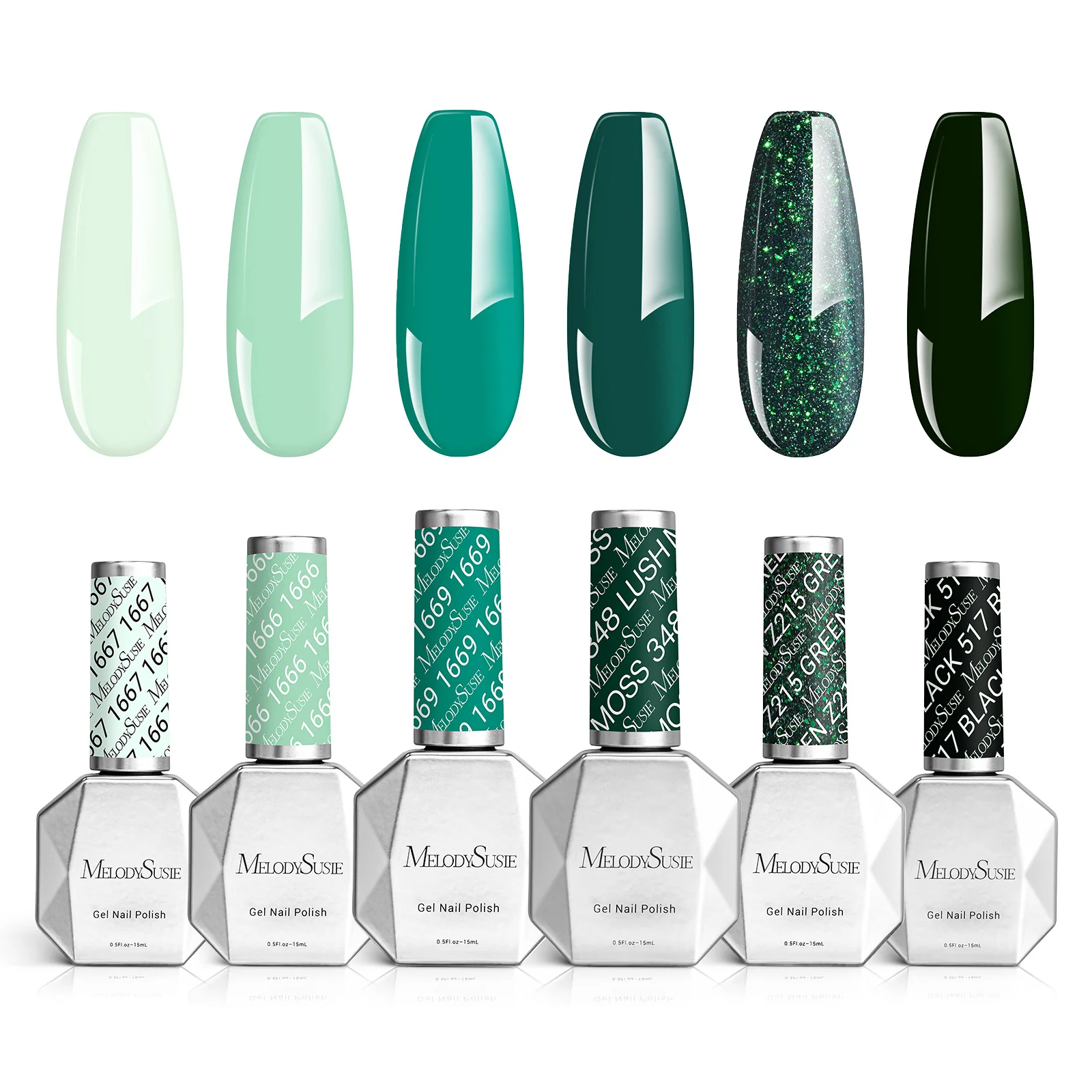 6 Colors TPO-Free Thick Gel Nail Polish Set 15ml - Green
