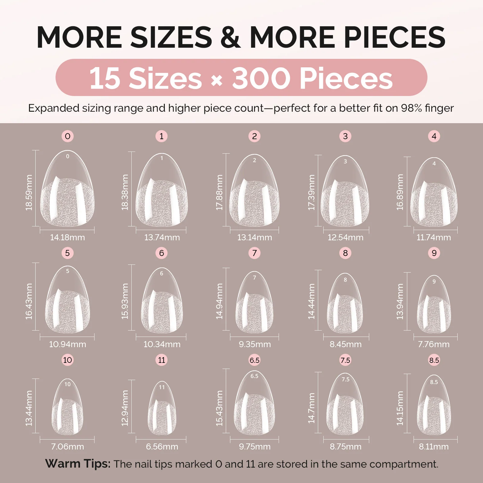 300Pcs Half Matte Clear Acrylic Full Cover Nail Tips