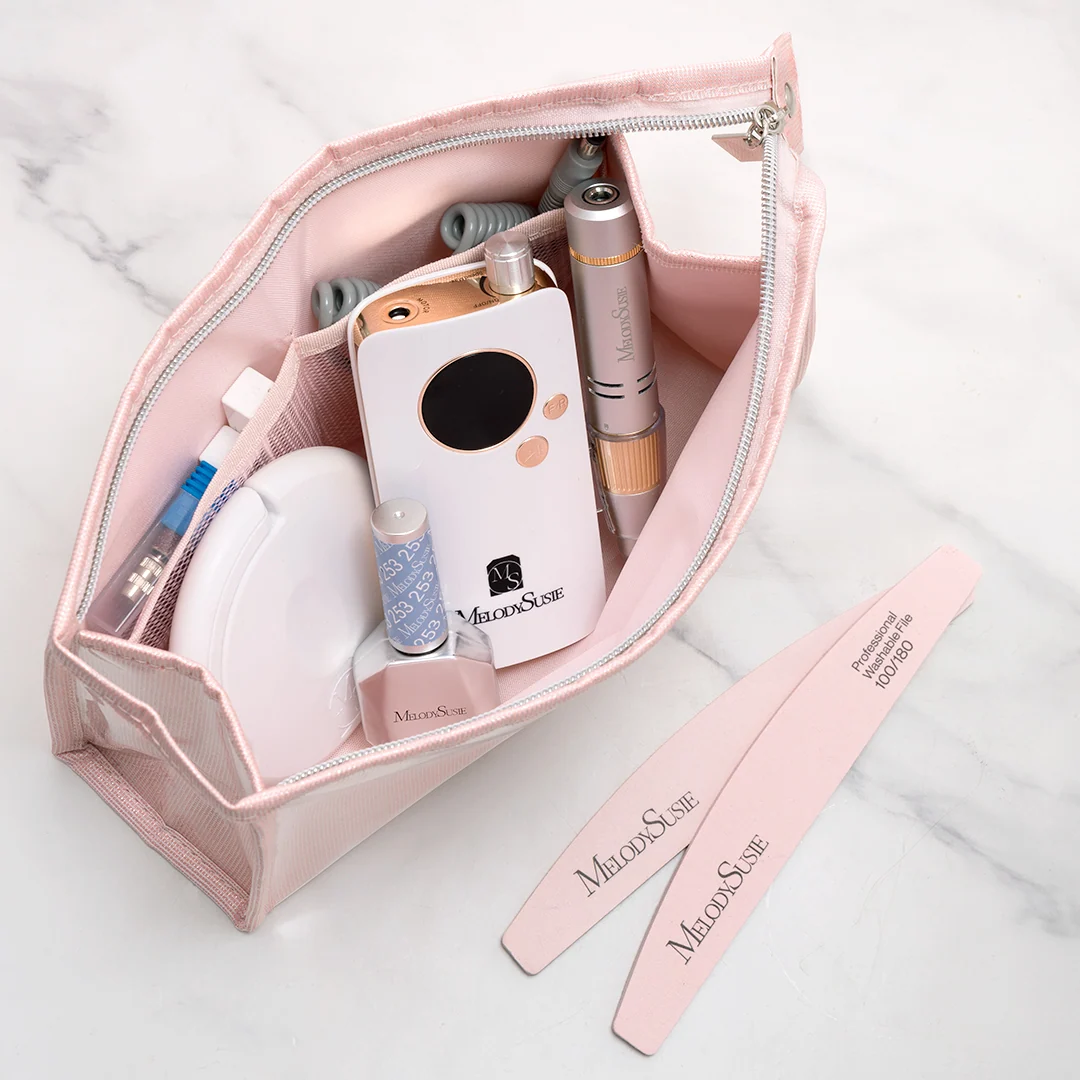 Pink Glitter Nail Tool Storage Bag with Zipper for Travel