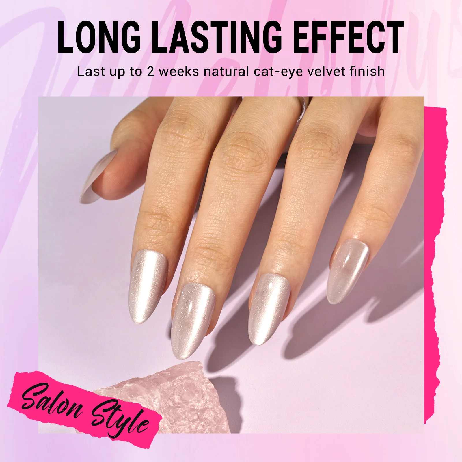 Nude Pink Cat Eye Press On Nails Kit with Salon Gloss Finish