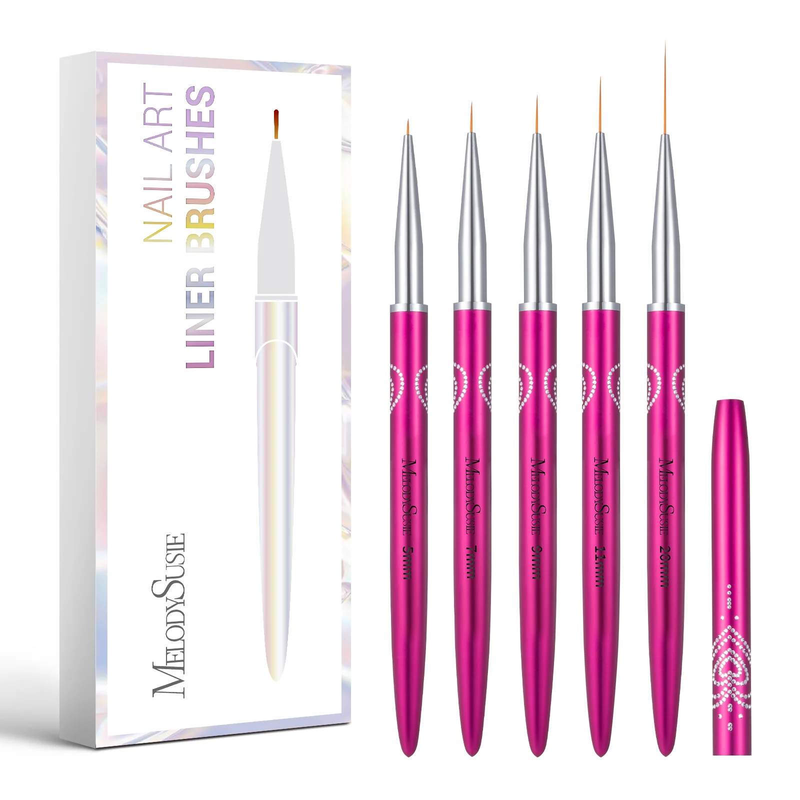 Nail Art Liner Brushes 5Pcs Rose Pink Set for Fine Detail Work