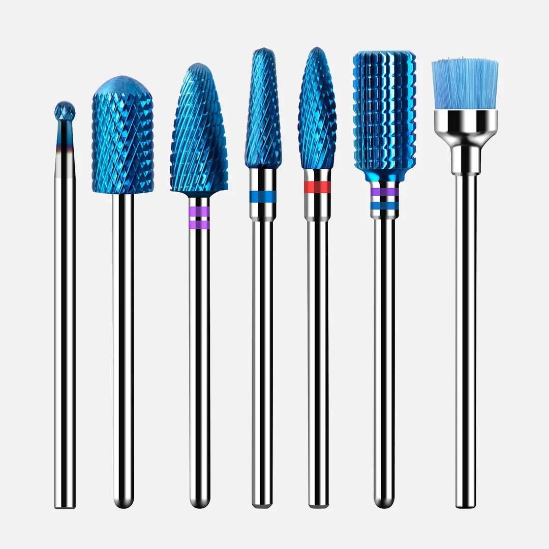 Blue Carbide Nail Drill Bits Set 7pcs with 3/32 Inch Shank