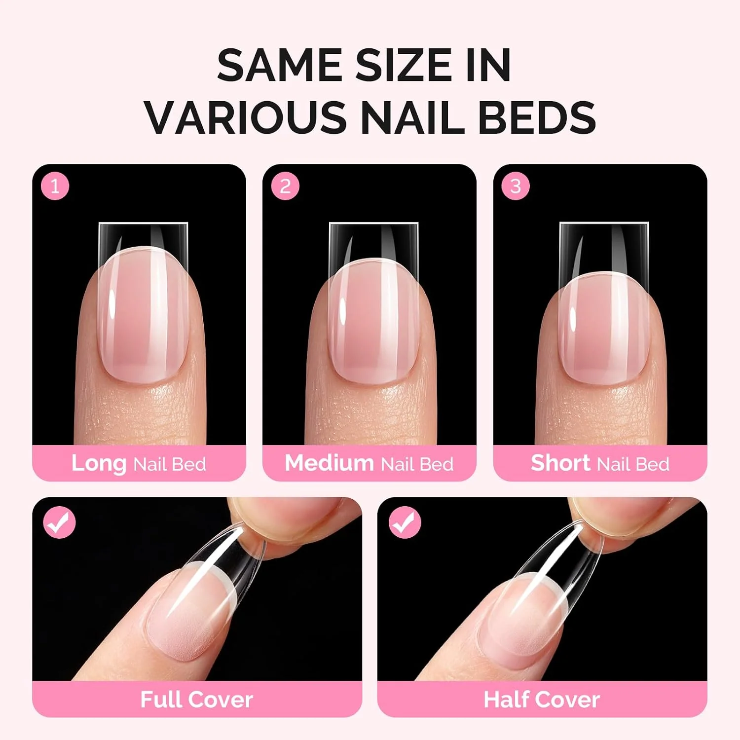 160Pcs Half Matte Clear Acrylic Full Cover Nail Tips, 16 Sizes