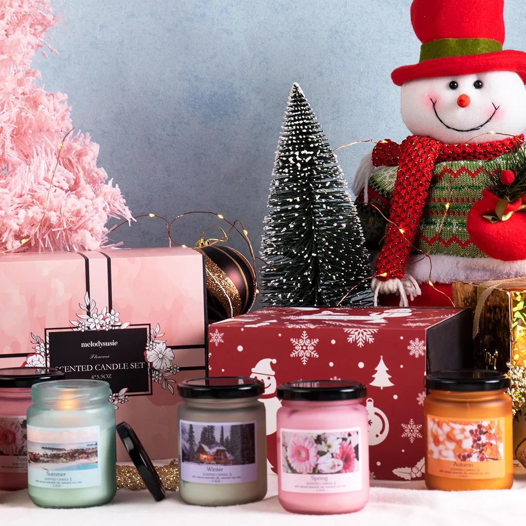 Christmas Holidays Gift Seasonal Scented Candle Set with Spring, Summer, Autumn and Winter Jars