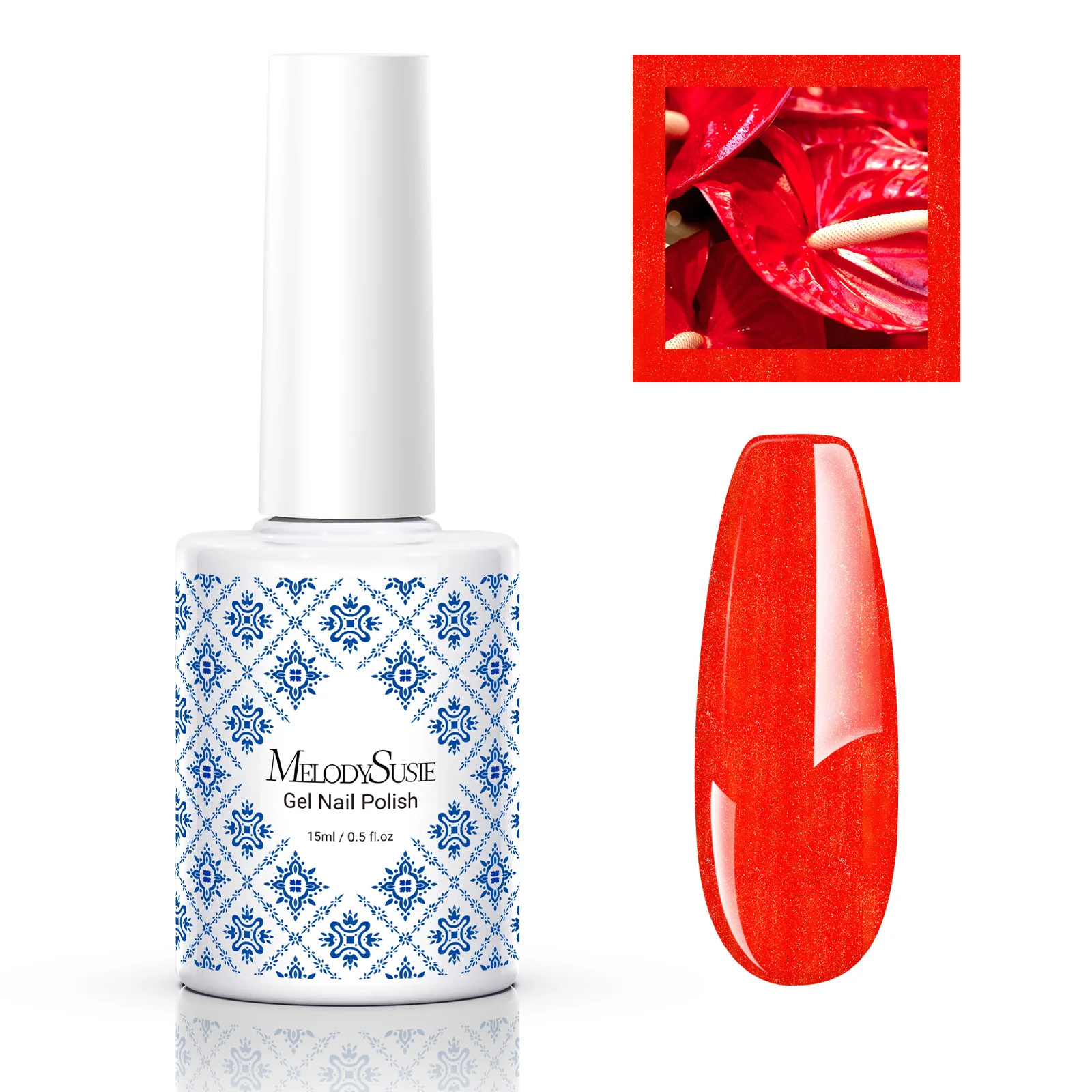 Fleurwee 不含 HEMA、不含 HPMA、不含 TPO 植物基凝胶指甲油 0.5 fl oz/15ml - P38 Anthurium Red-Glitter
