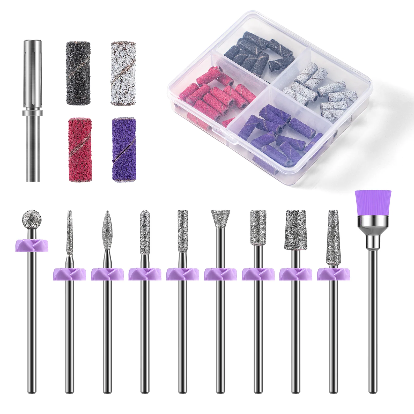 10Pcs 金刚石美甲打磨头套装 含 40Pcs 砂圈（#120#180#240 目）