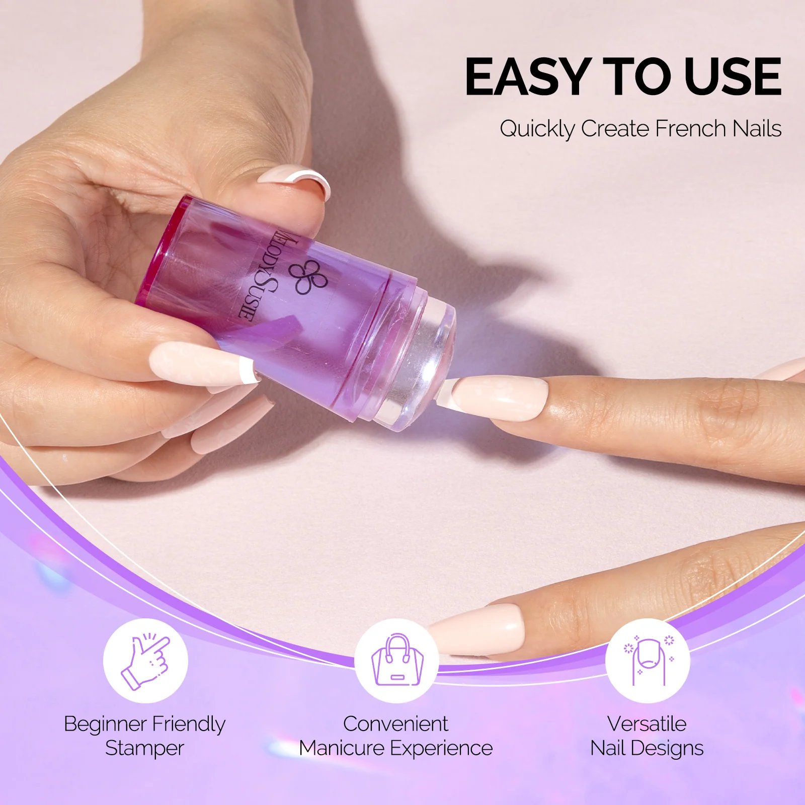 Purple French Nail Stamper Kit 2PCS with Silicone Head and Scraper
