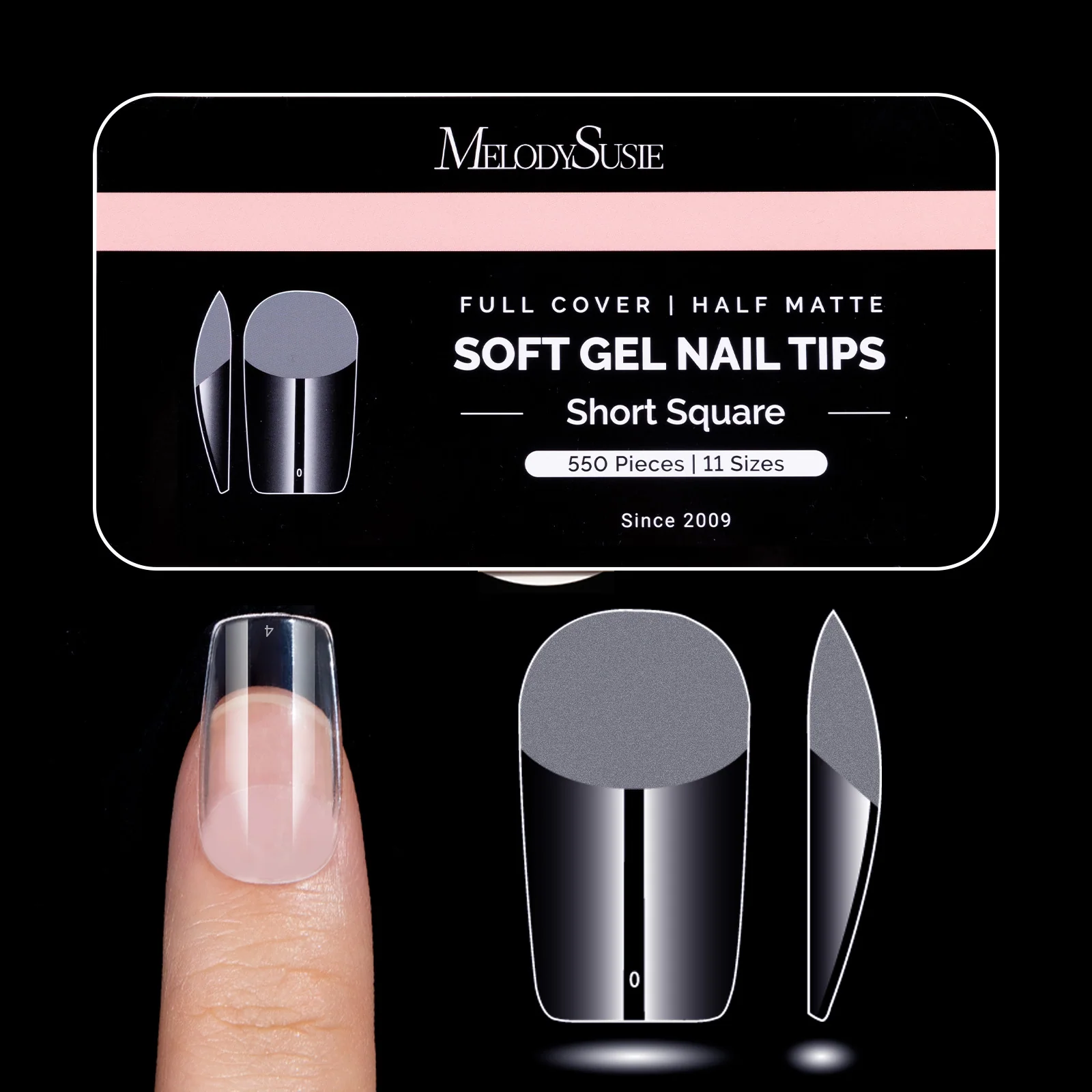 Half Matte Pre-Shaped Acrylic Nail Extension Tips in 12 Sizes