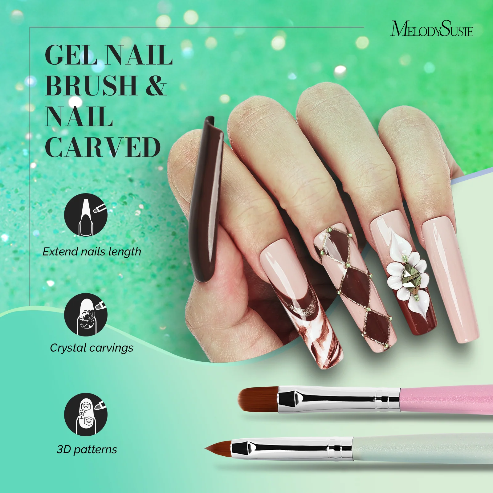 MelodySusie Color Nail Art Brushes Set of 6 for Detail Work