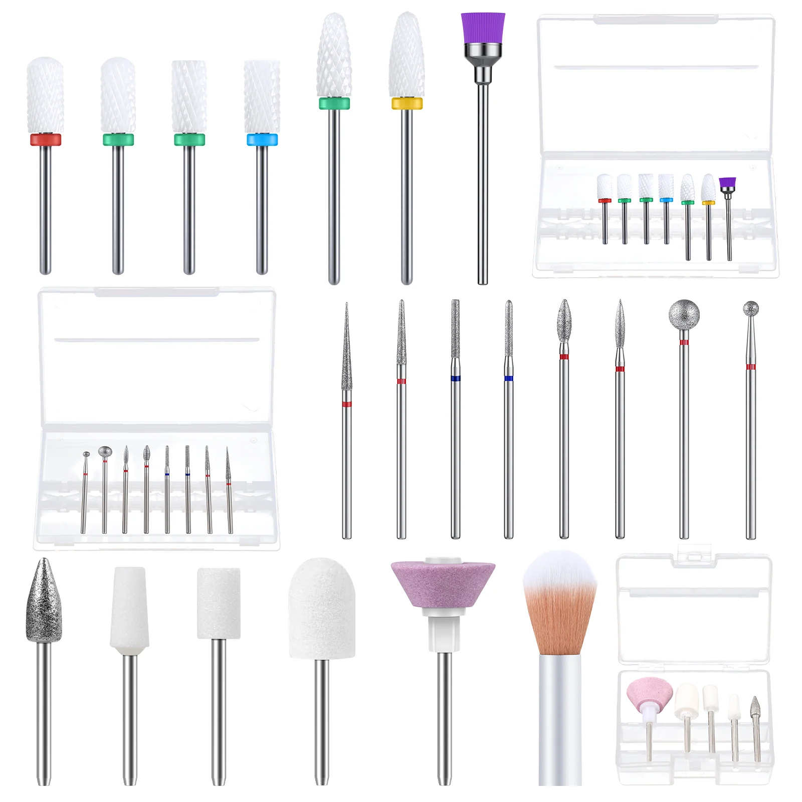 21Pcs Ceramic Diamond Carbide Nail Drill Bits Set with Storage Box