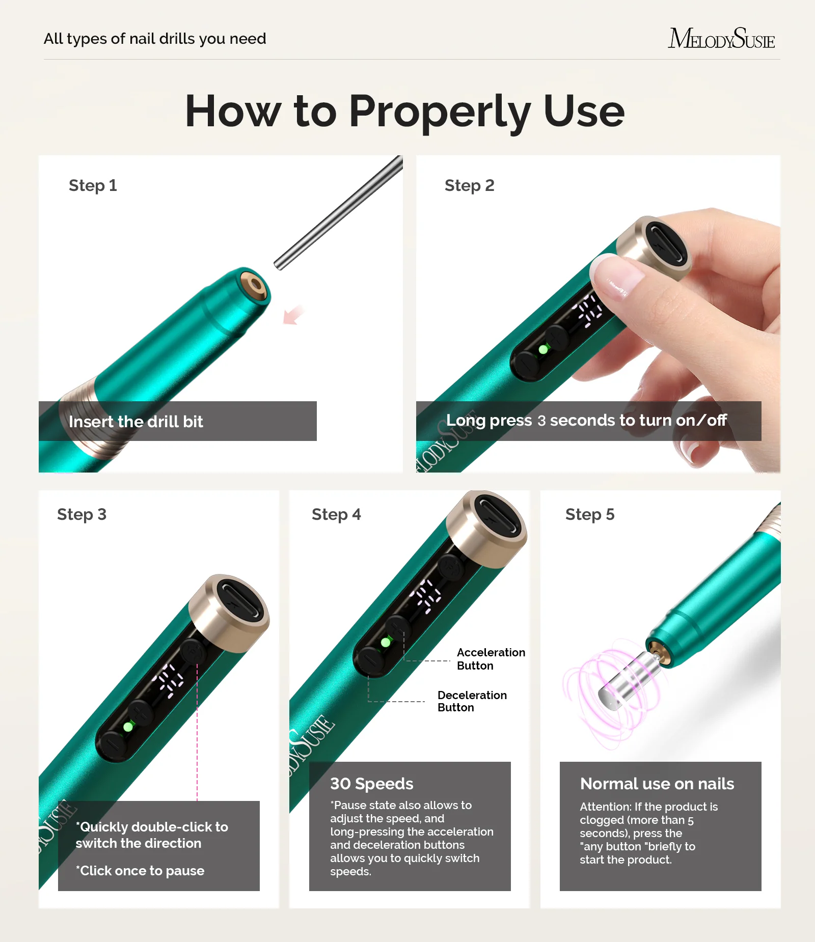 PM170F Pen-Shaped Ultra-Slim Rechargeable Nail Drill 30,000RPM - Green