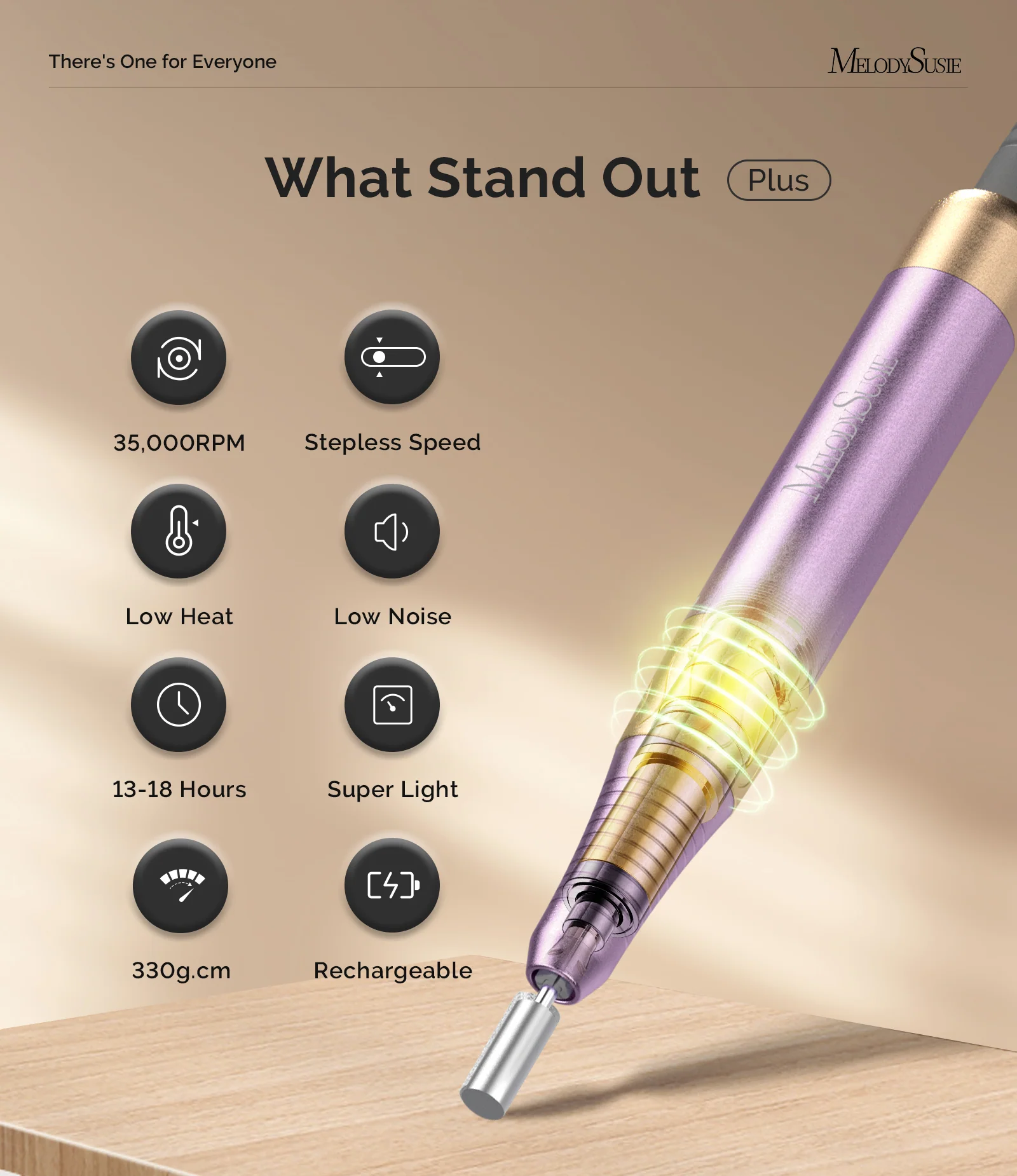 SM330G Clip-On Advanced Rechargeable 2-in-1 Nail Drill with Built-In Stand 35,000RPM - Purple