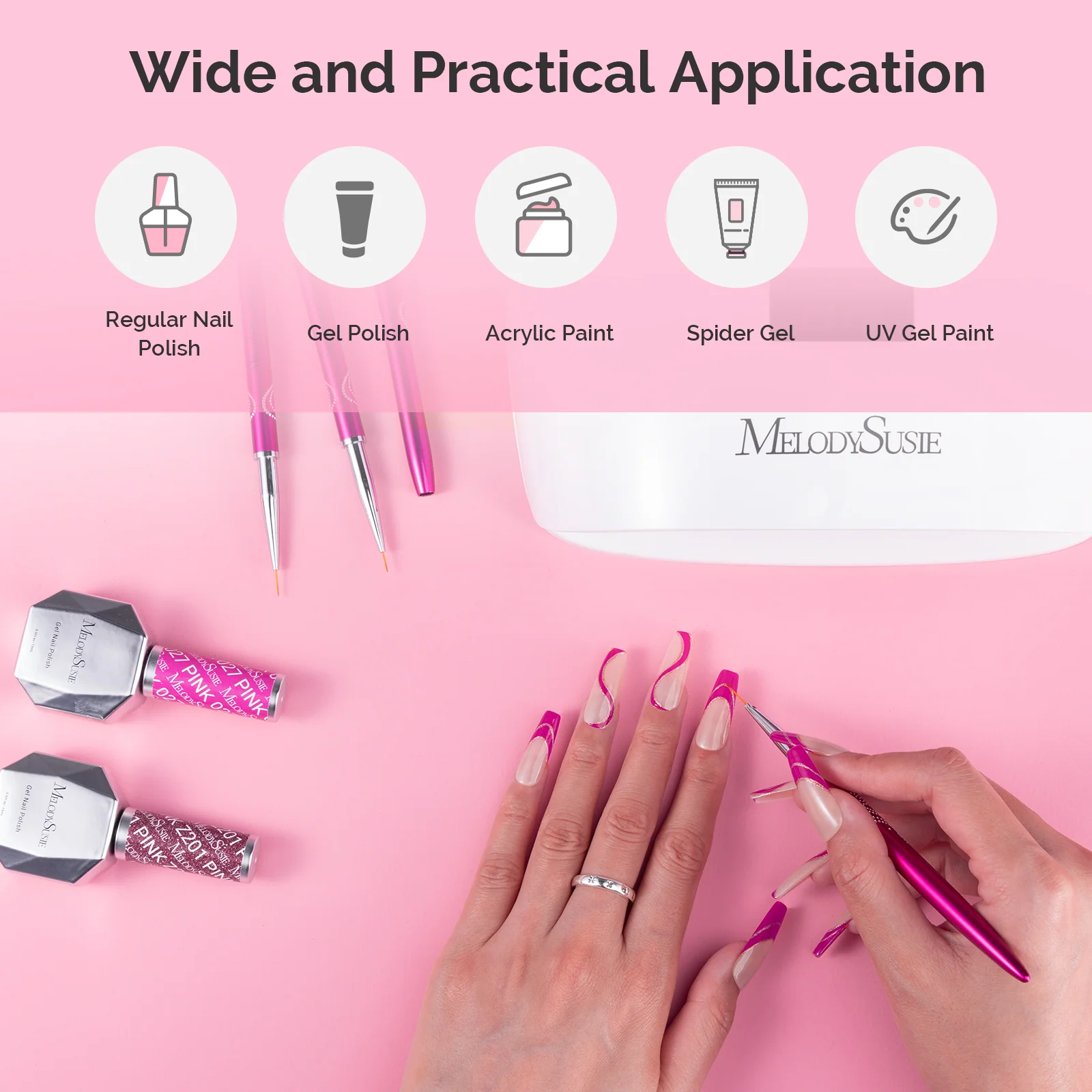 Nail Art Liner Brushes 5Pcs Rose Pink Set for Fine Detail Work