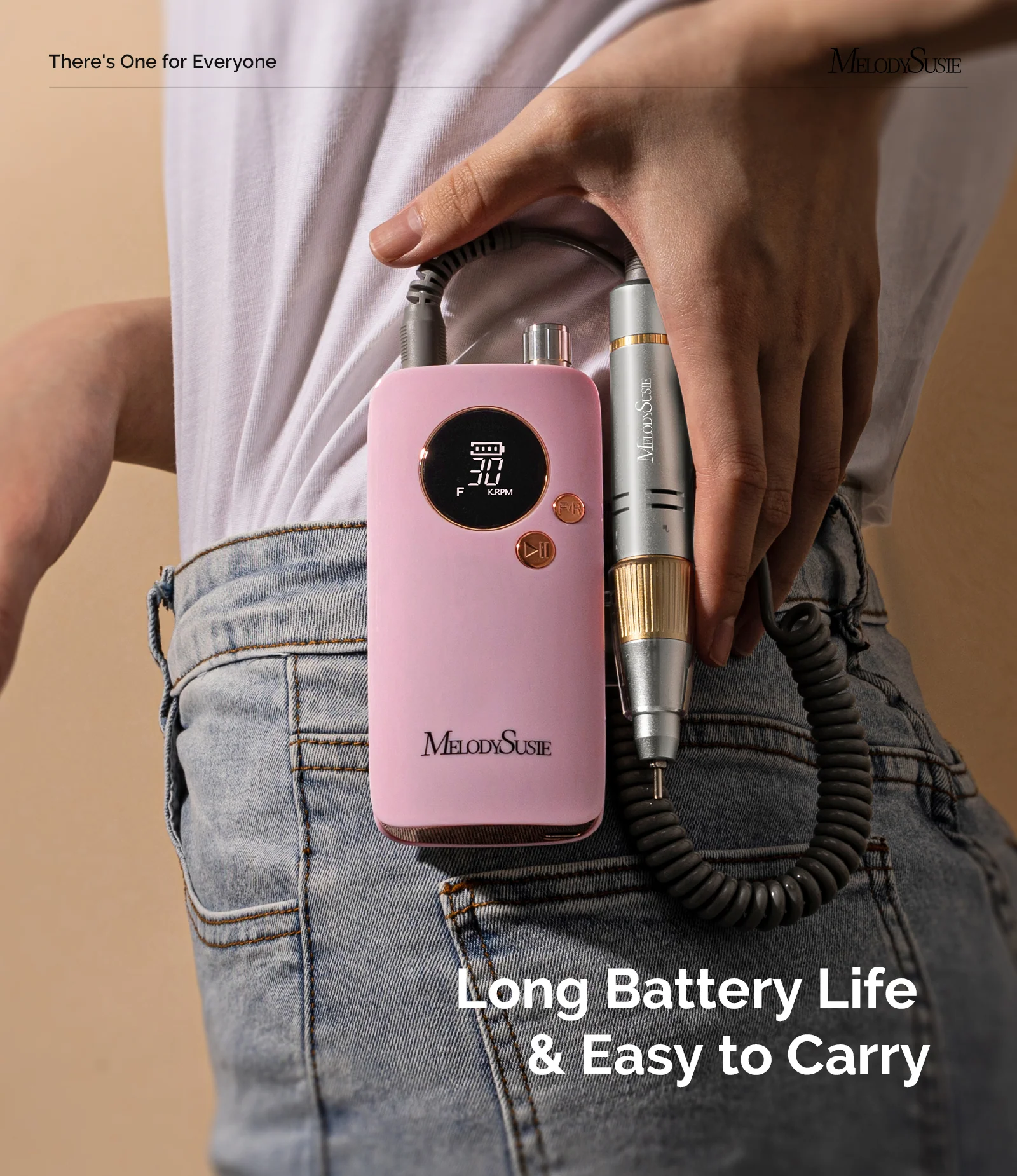 SC320F Clip-On Rechargeable Nail Drill 30,000RPM Pink Gold for Mobile Techs