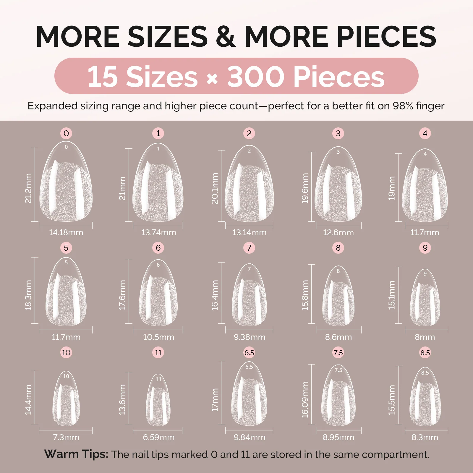 300Pcs Half Matte Clear Acrylic Full Cover Nail Tips