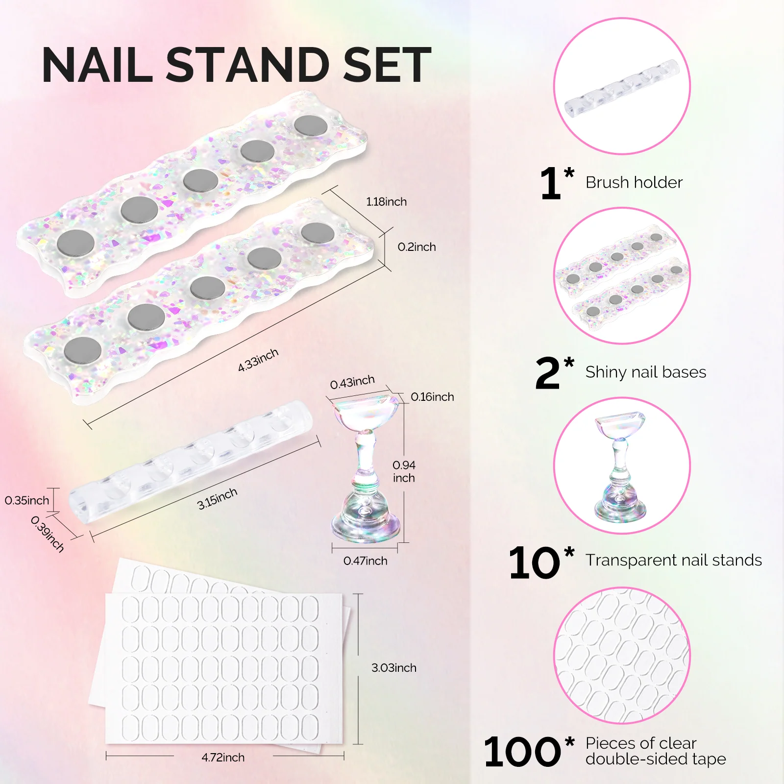Melodysusie 2-Set Acrylic Magnetic Base Nail Stand for Press Ons