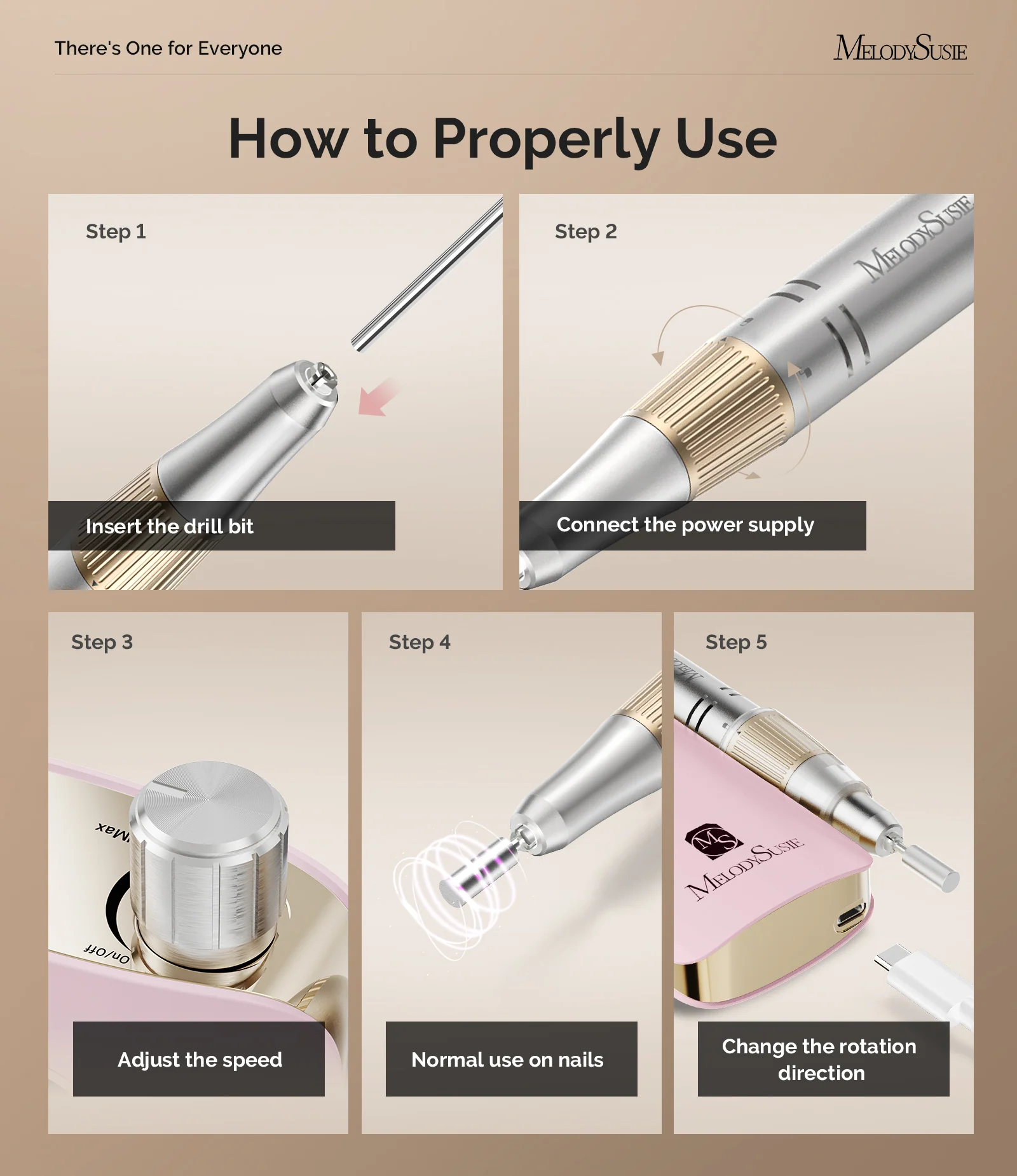 SC320F Clip-On Rechargeable Nail Drill 30,000RPM Pink Gold for Mobile Techs
