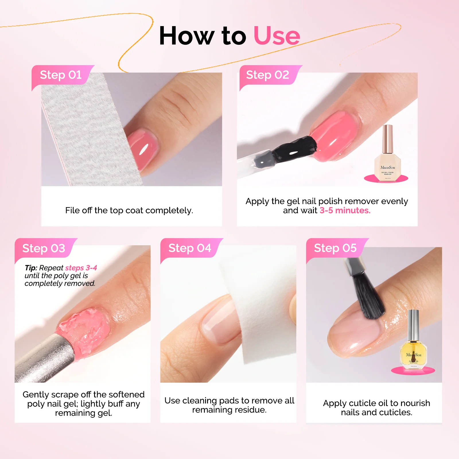 2Pcs Gel Nail Polish Remover Kit with Cuticle Oil and Cuticle Pusher