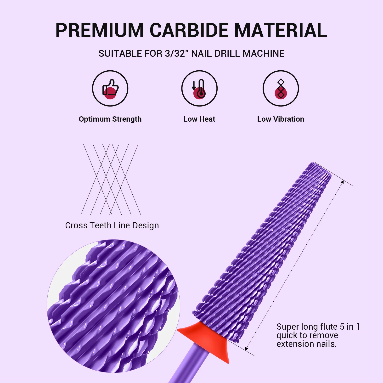 Super Long 5 in 1 Tungsten Carbide Nail Drill Bit for Thick Acrylic Removal