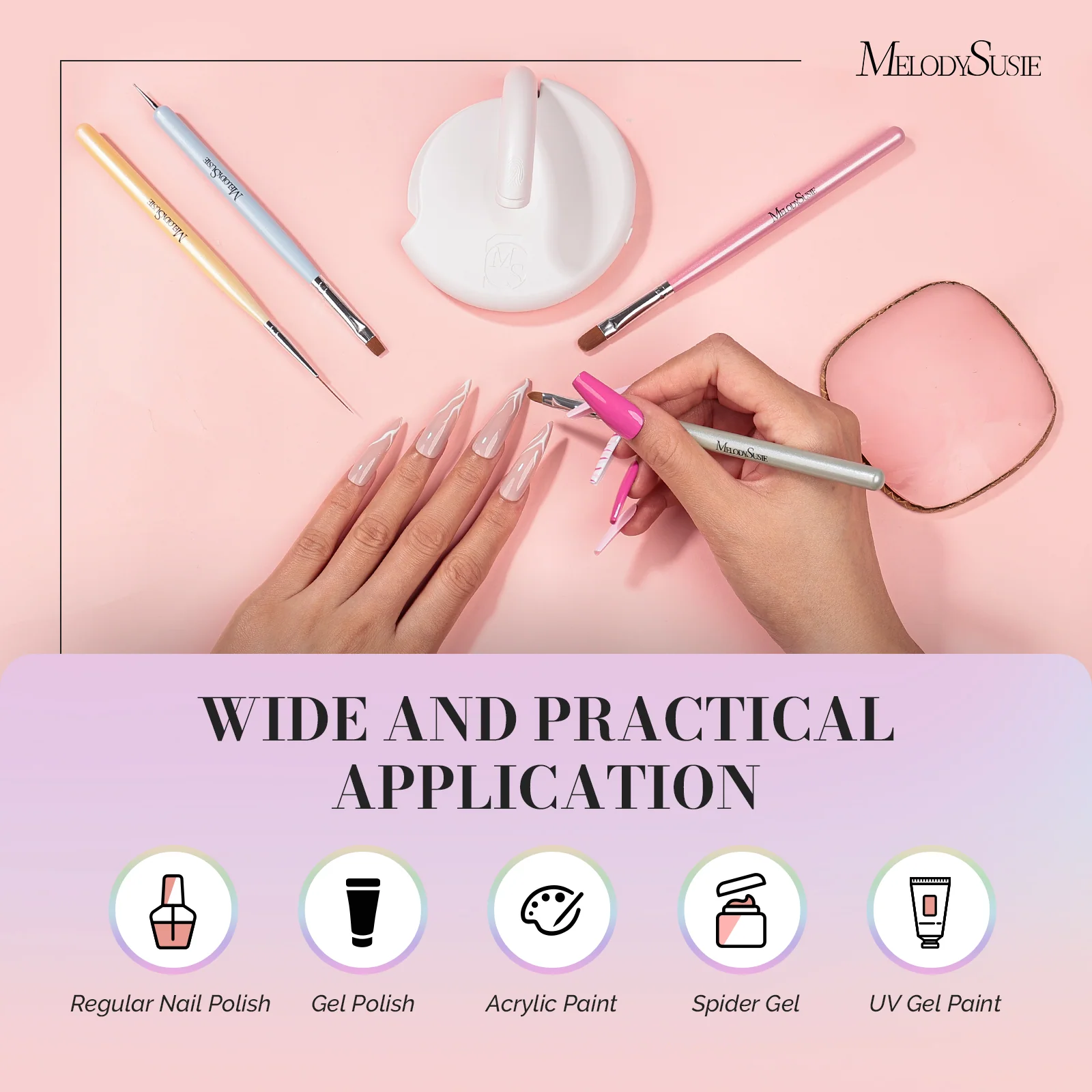 MelodySusie Color Nail Art Brushes Set of 6 for Detail Work