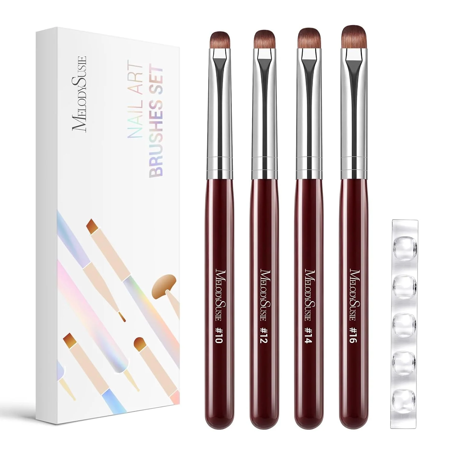 French Manicure Nail Brush Set with Rosewood Handles, 4 Sizes and Holder