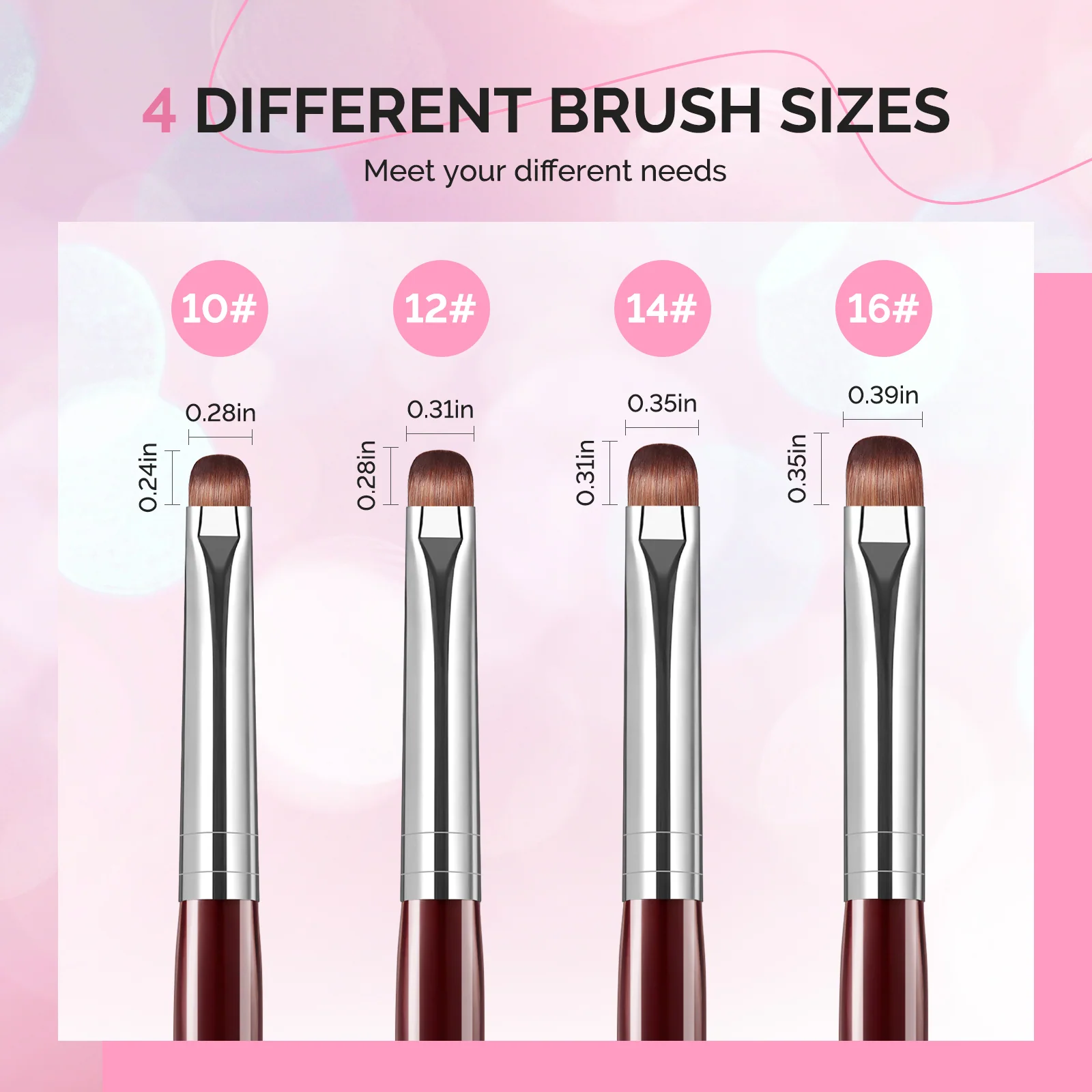 French Manicure Nail Brush Set with Rosewood Handles, 4 Sizes and Holder