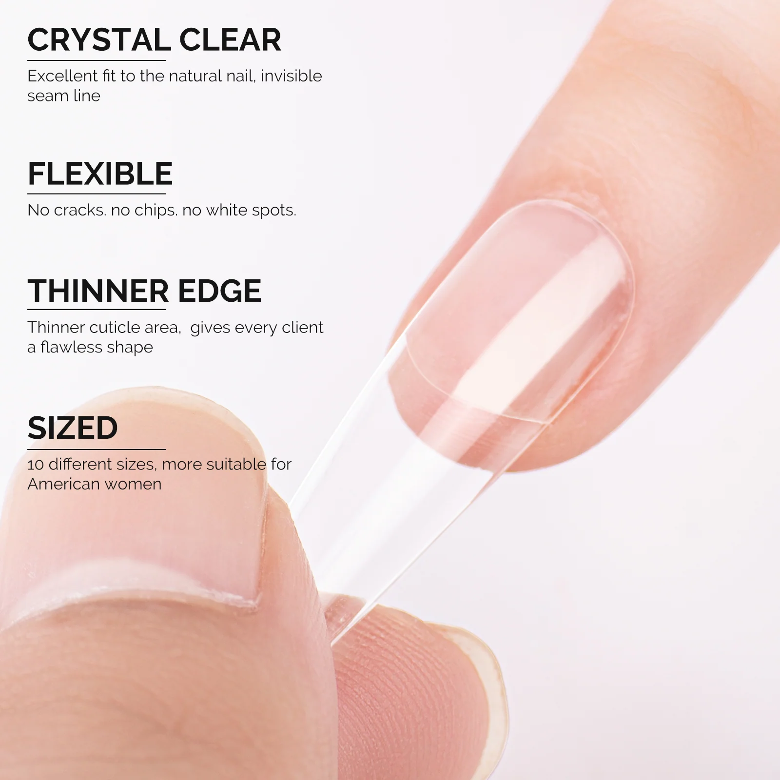 Long Square Nail Tips, Clear Half Cover, 420 Pcs with File