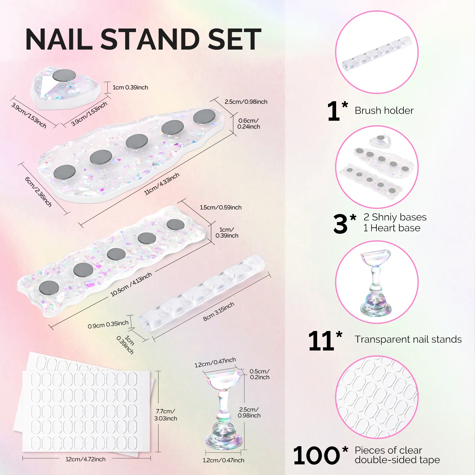 MelodySusie Magnetic Nail Stand Set with 3 Shiny Bases and 11 Stands