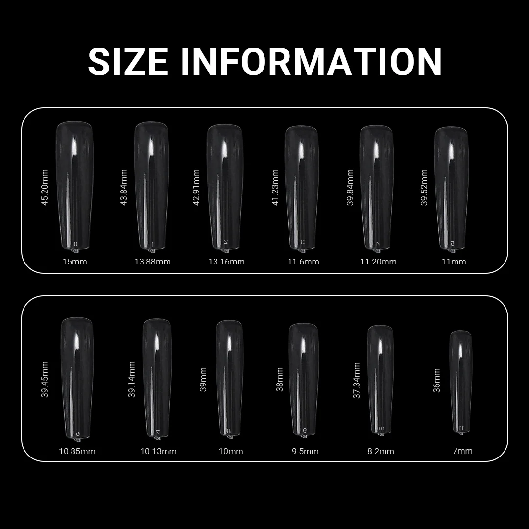 XXL Long Coffin Nail Tips Clear Full Cover, 240 Pcs