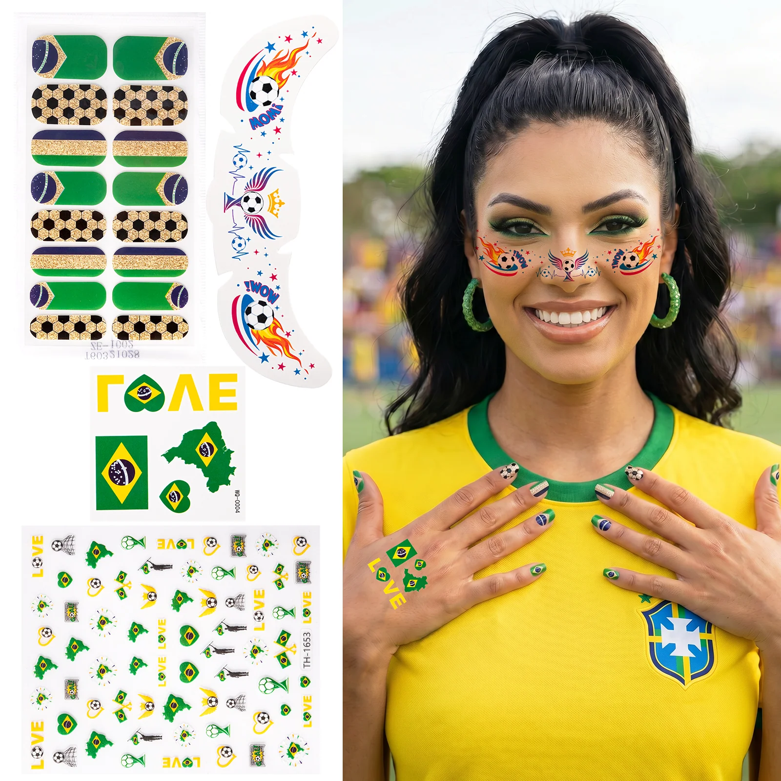 Gameday FanGlow Kit World Cup Soccer Flag Nail Strips and Face Tattoos