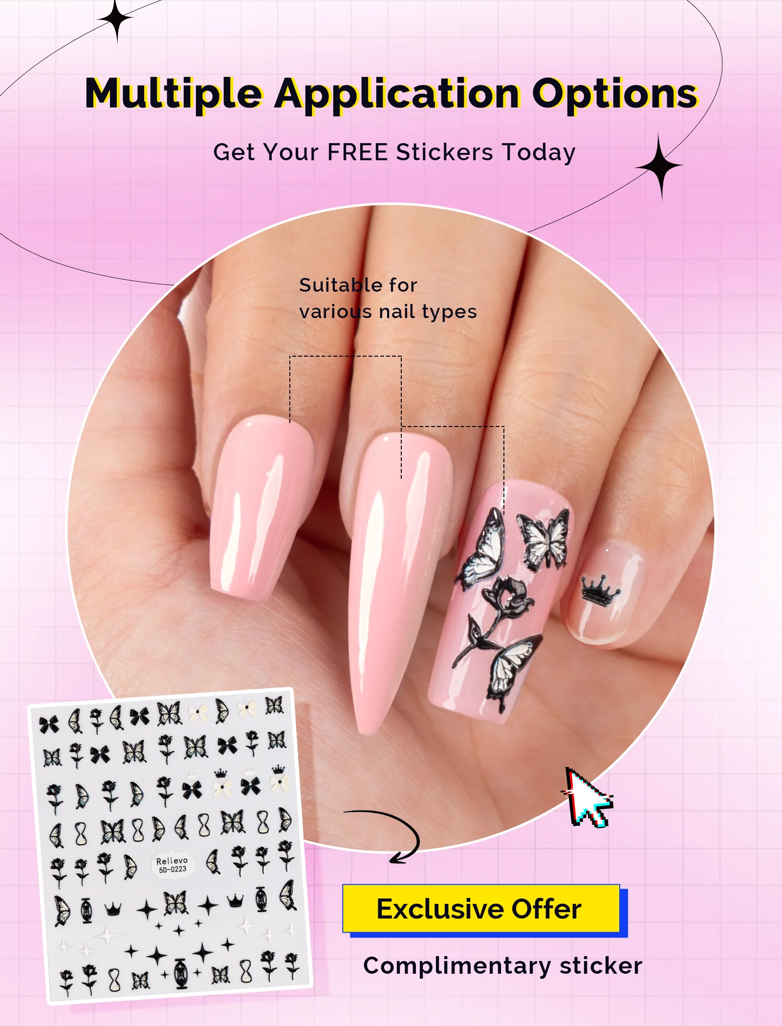 MelodySusie Semi Cured Gel Nail Strips with 3D and 5D Stickers