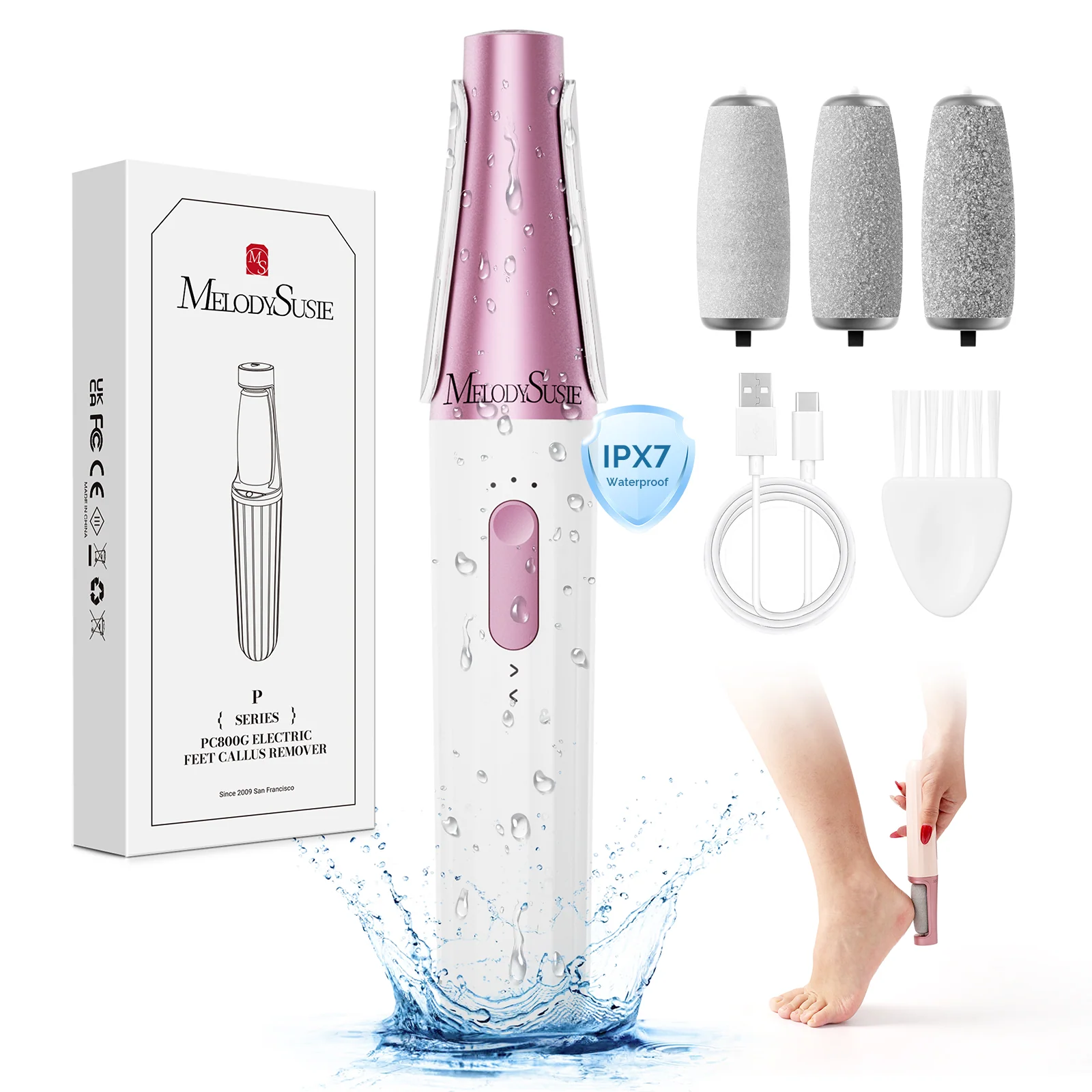 PC800G Rechargeable Feet Callus Remover - White Rose