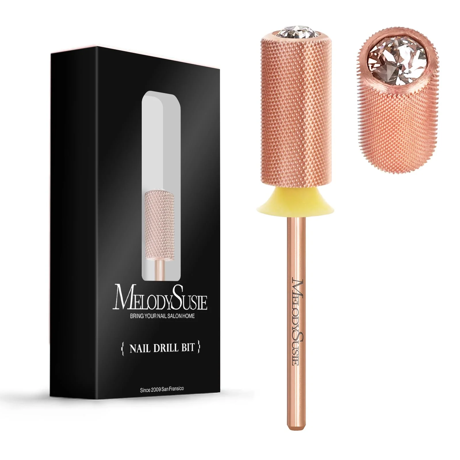 Crystal Top Large Barrel Carbide Nail Drill Bit in Rose Gold