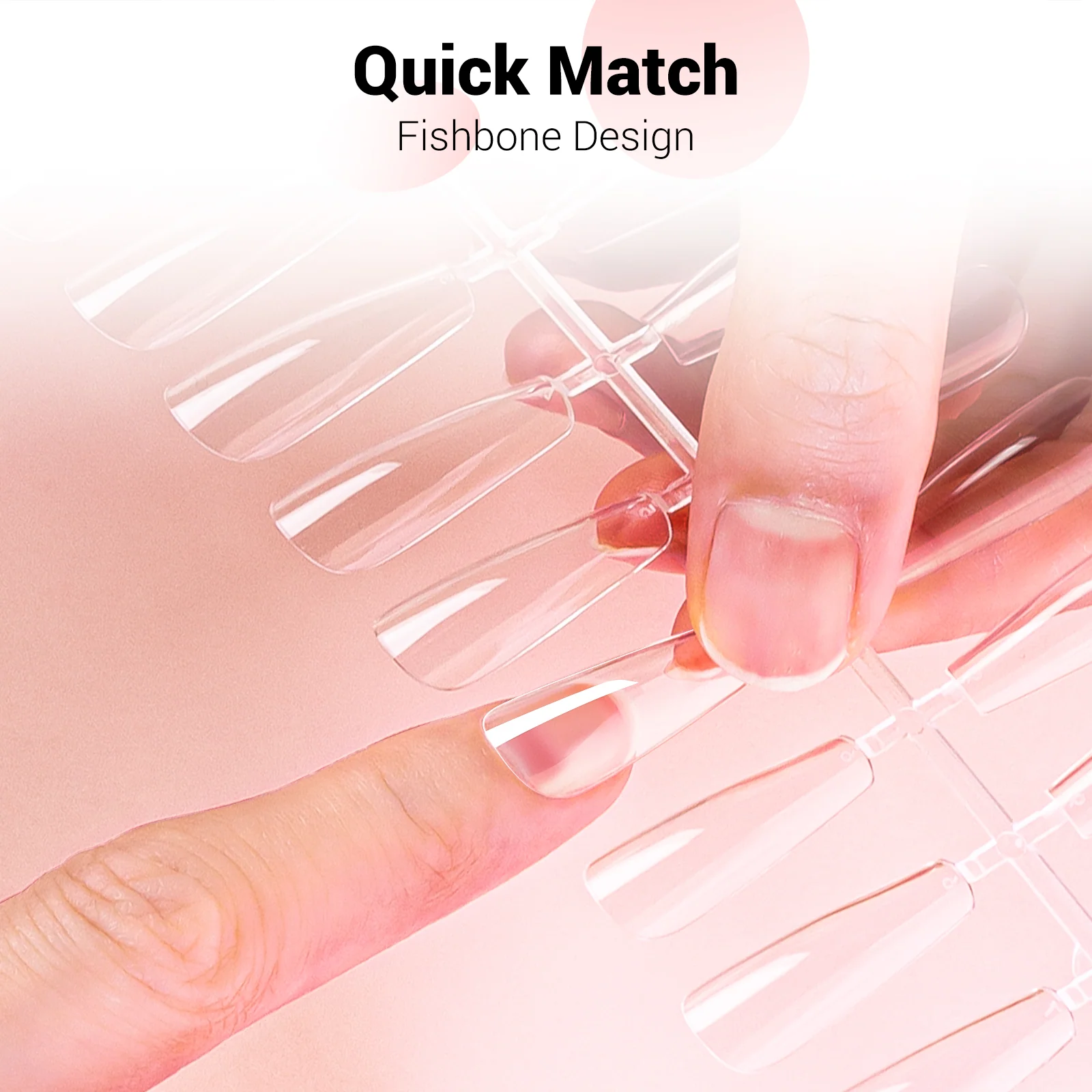Long Square Nail Tips, Clear Half Cover, 420 Pcs with File