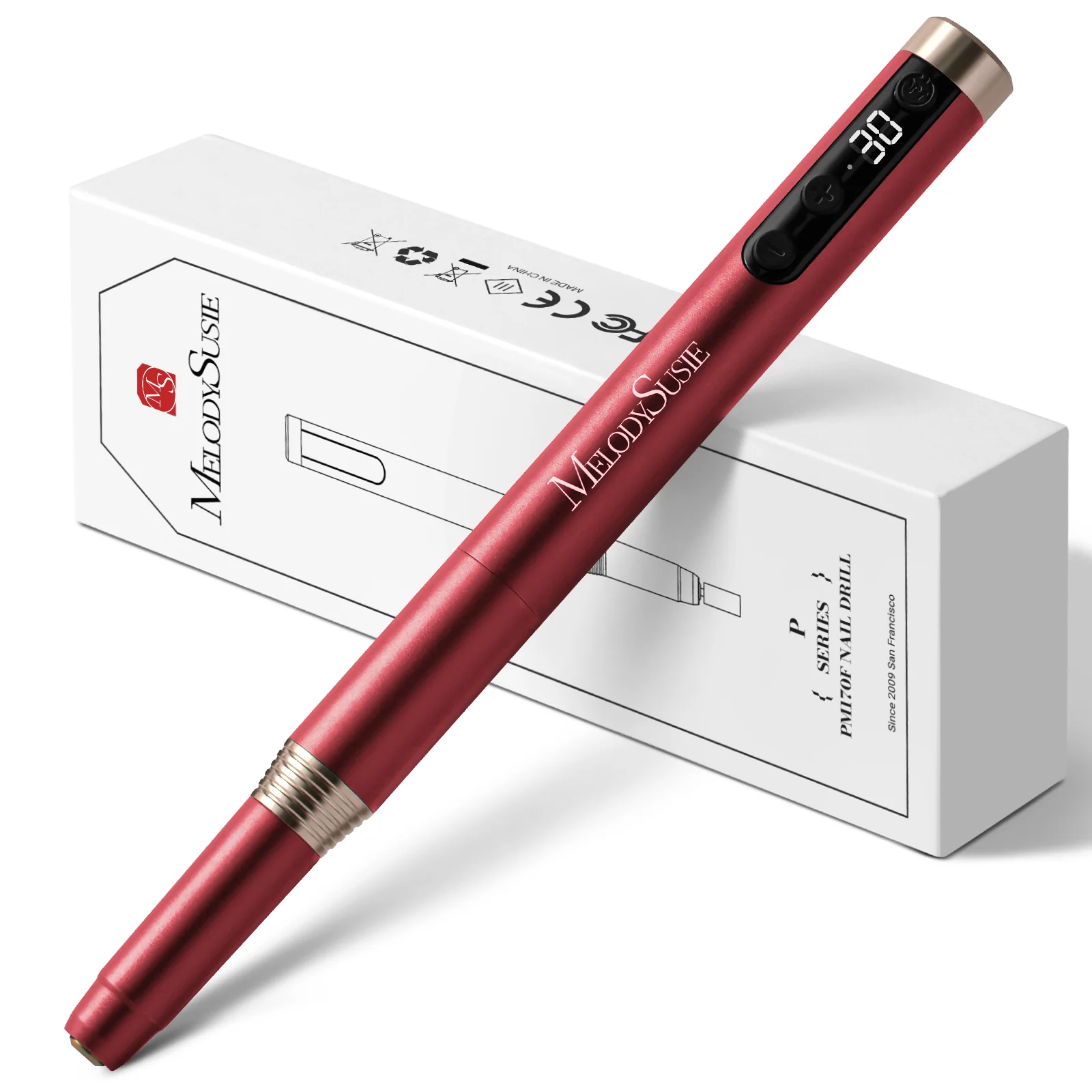 PM170F Pen-Shaped Ultra-Slim Rechargeable Nail Drill 30,000RPM in Red