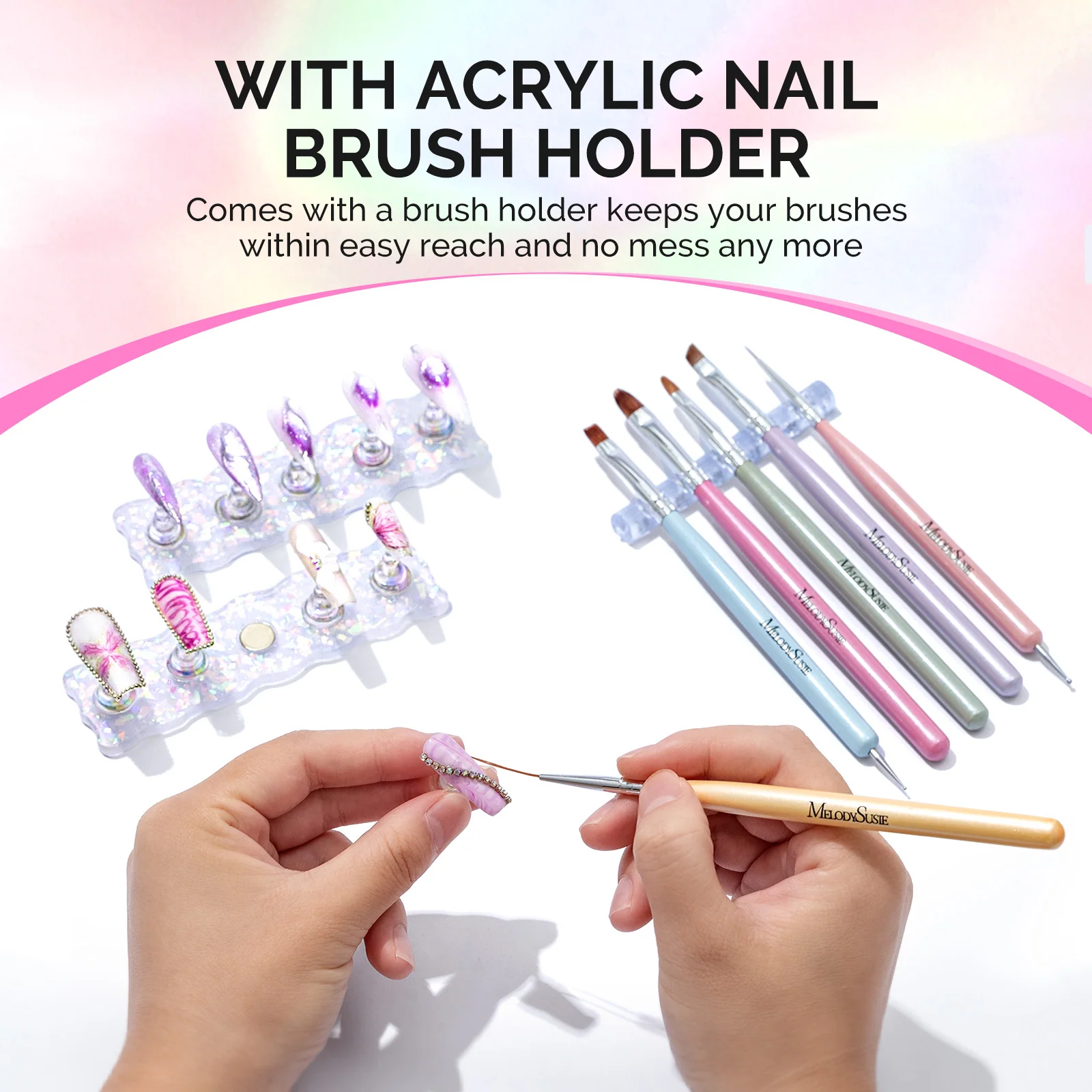 Melodysusie 2-Set Acrylic Magnetic Base Nail Stand for Press Ons