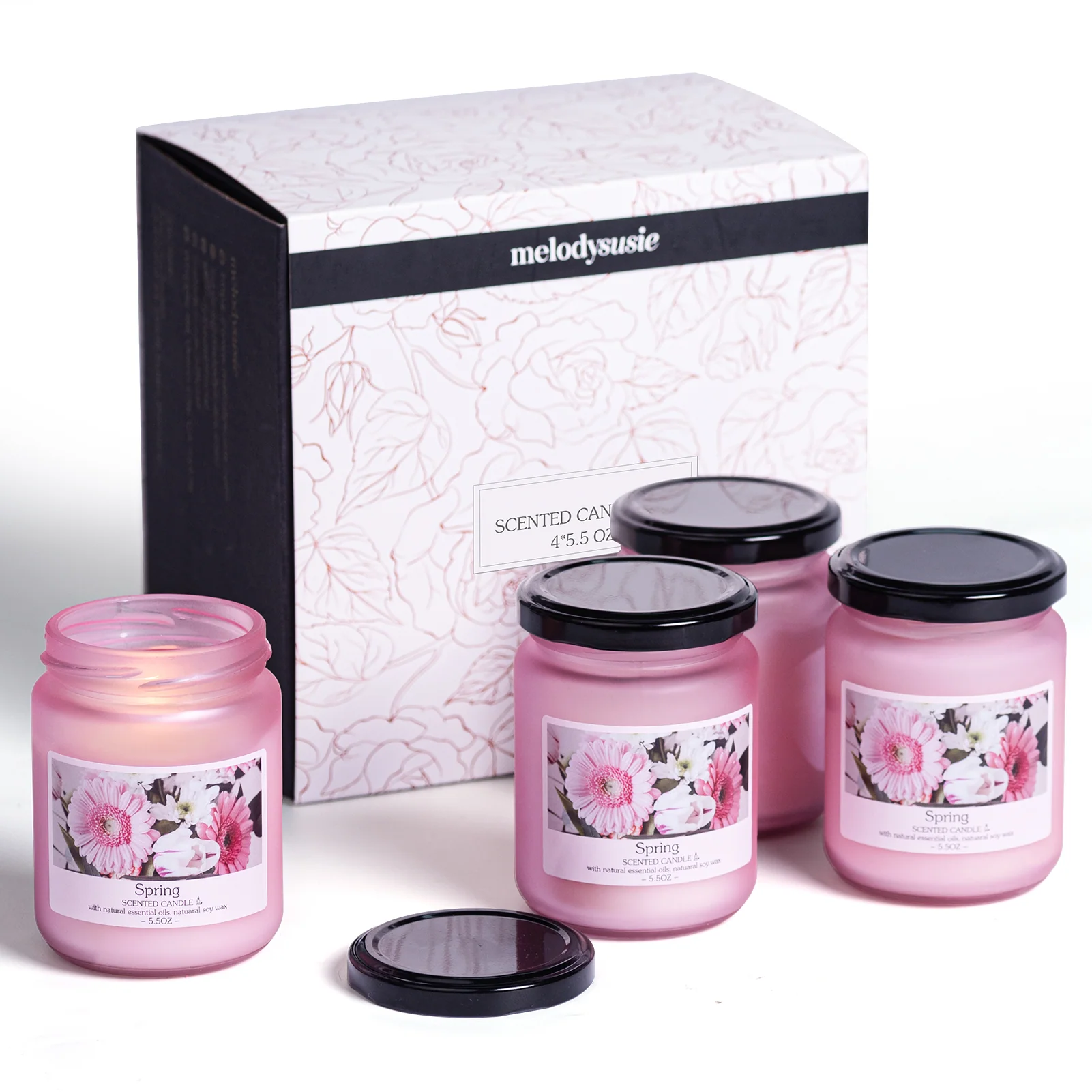 Spring Scented Candle Gift Set with 4 Scented Jars for Home