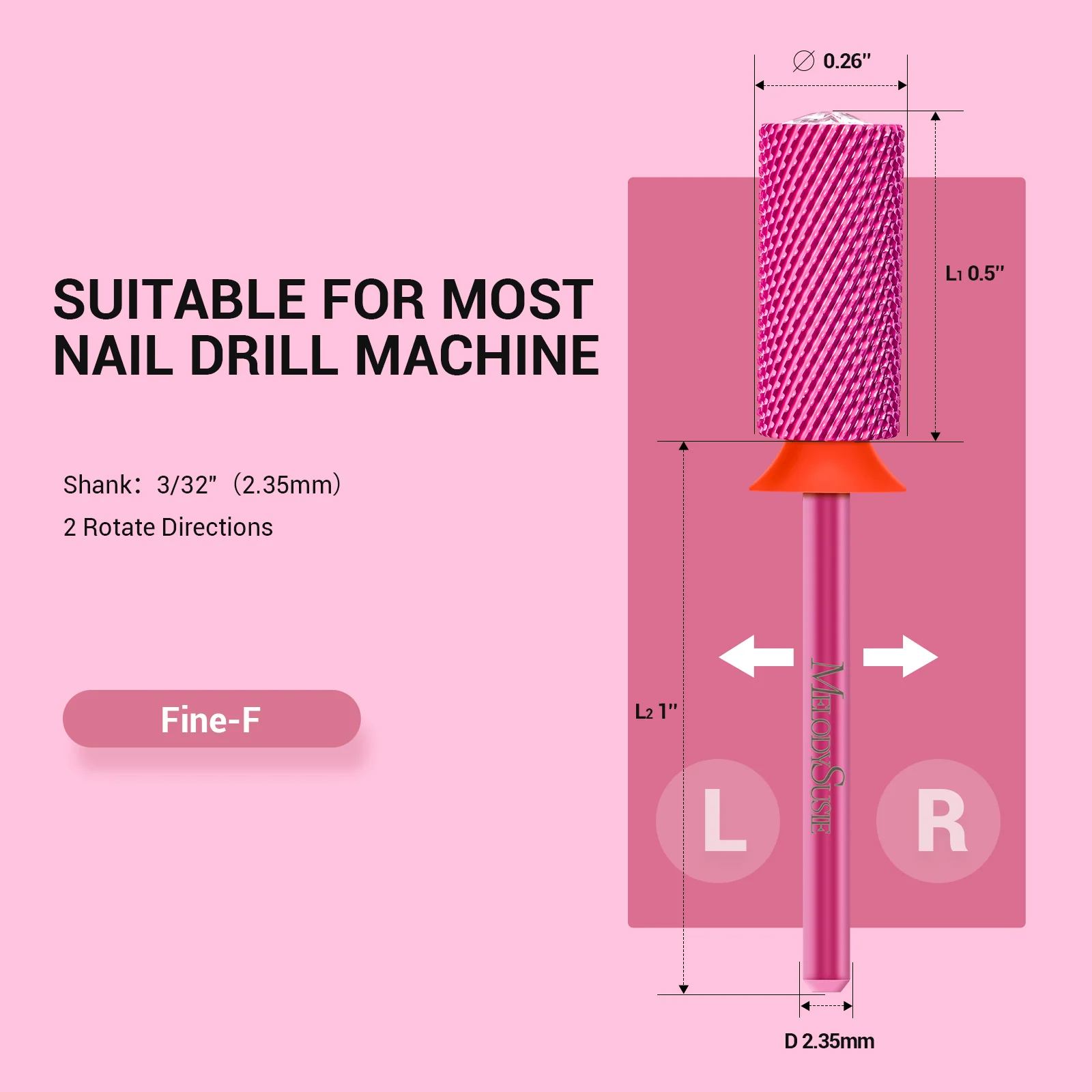 Large Barrel Tungsten Carbide Nail Drill Bit with Crystal Top Accent