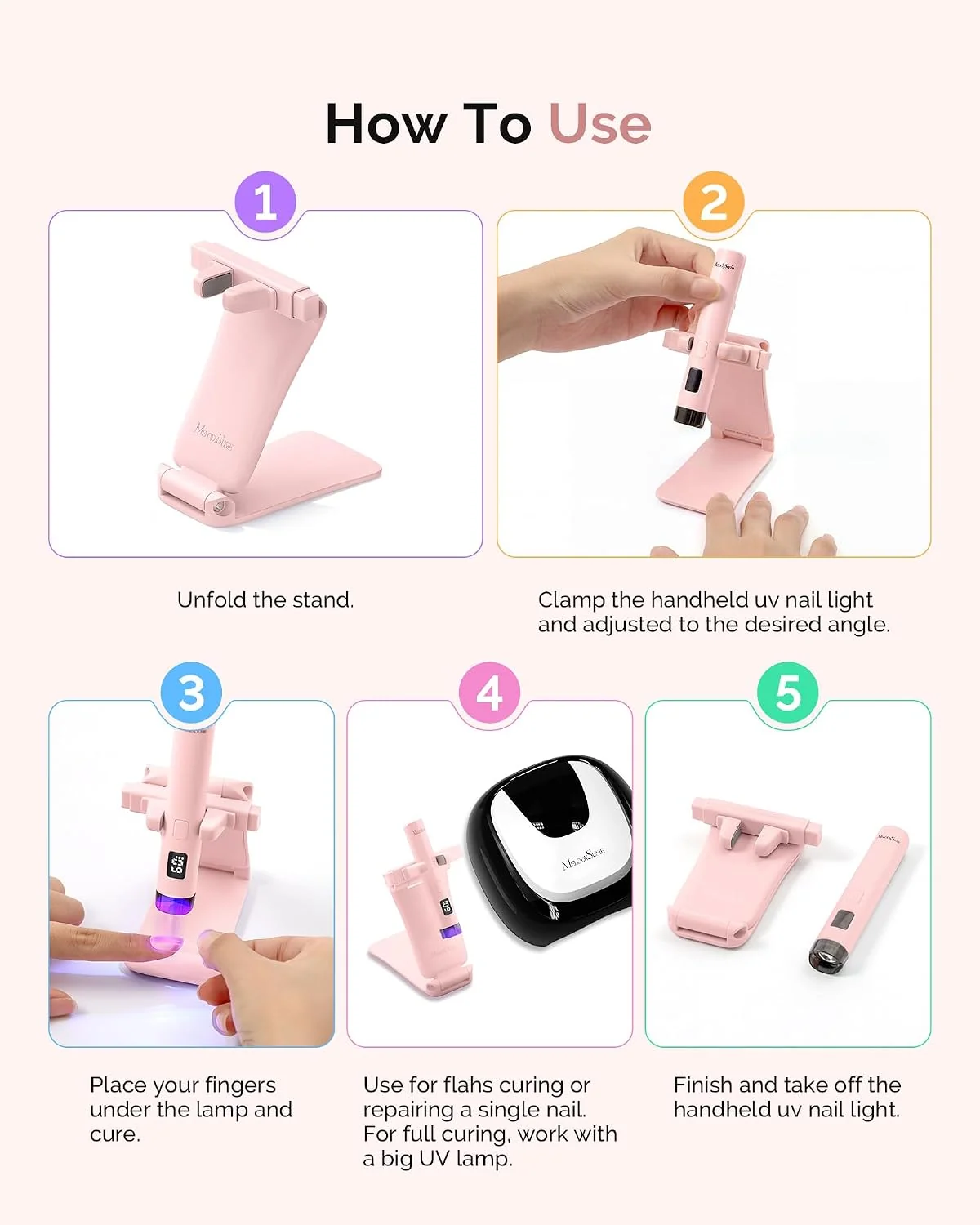 MelodySusie Nail Lamp Stand and Holder for Flash Cure Handheld UV Light