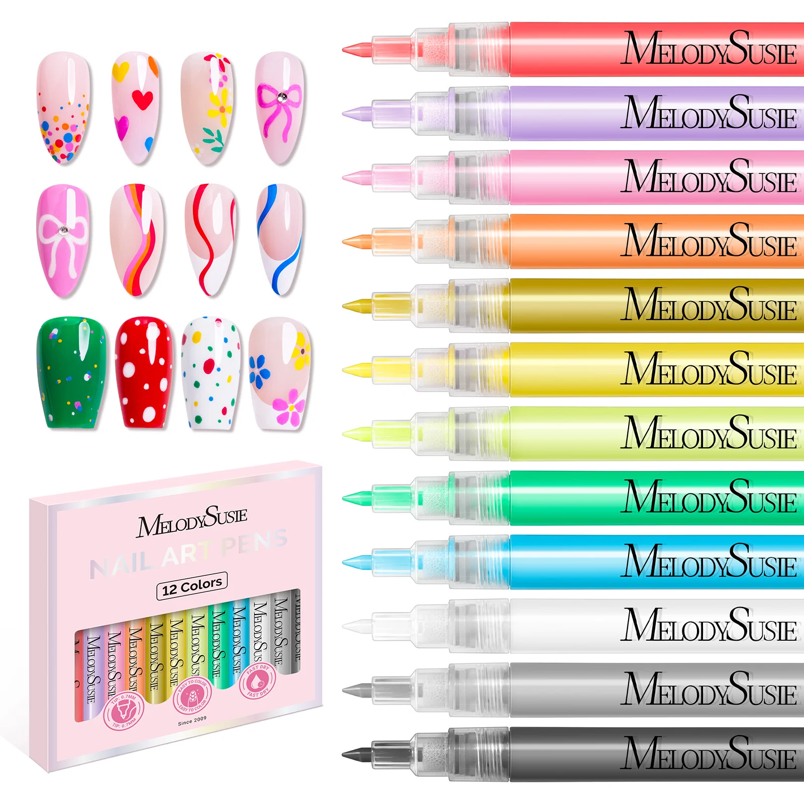 Nail Art Pens Set in 12 Colors with 0.7mm Tips