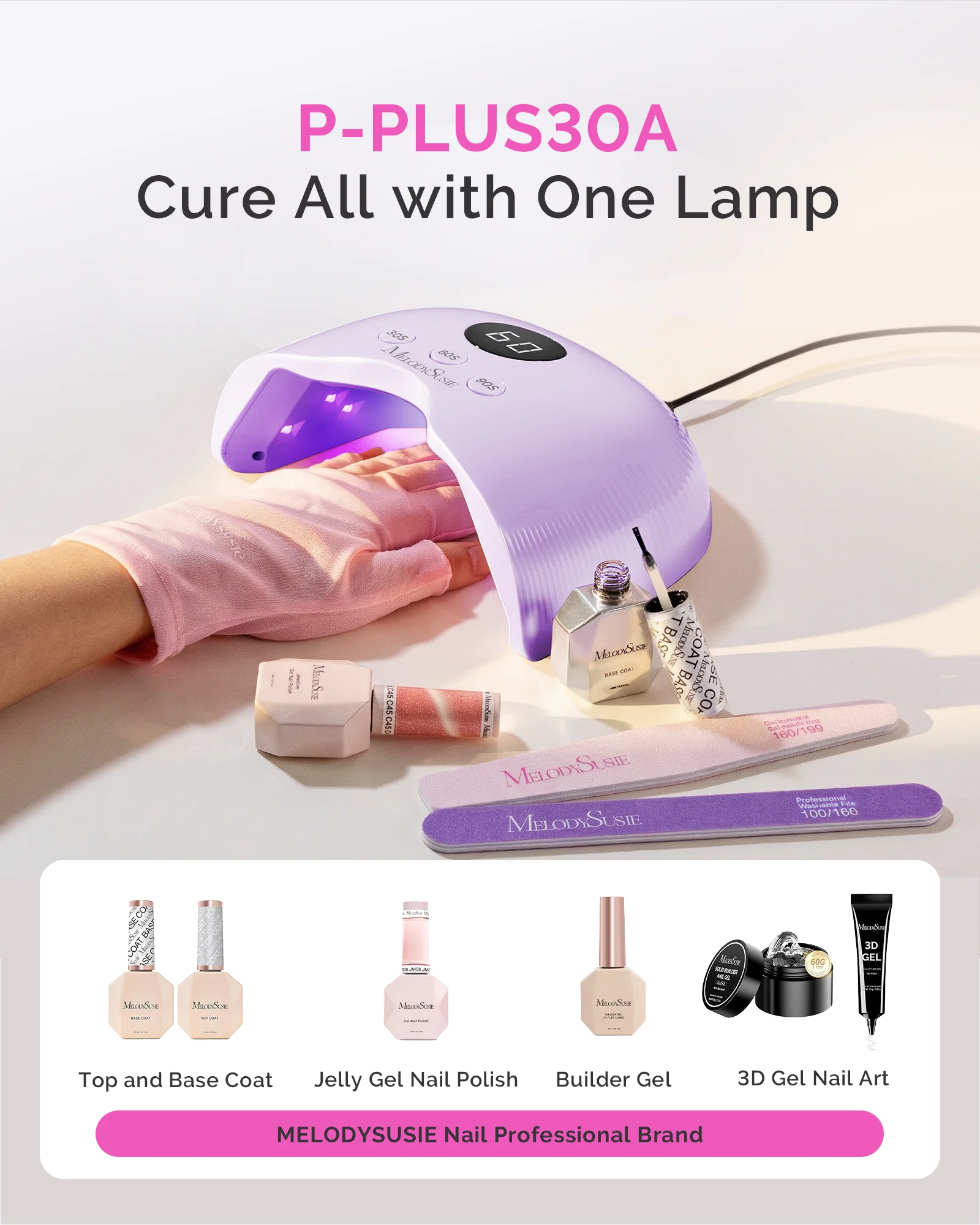 P-PLUS30A P-Plus30A LED UV 美甲灯含 UV 手套，紫色