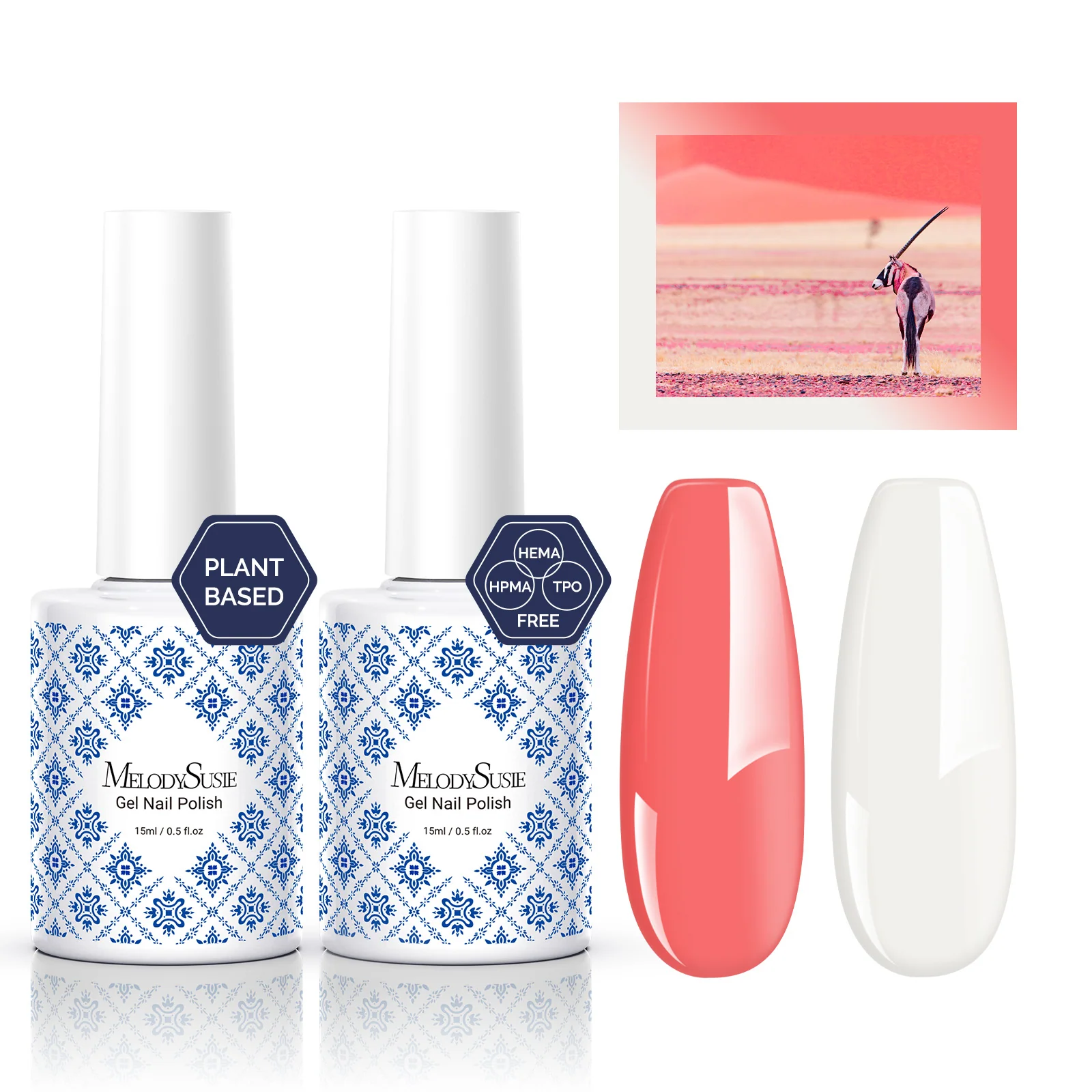 Fleurwee HEMA-Free & HPMA-Free & TPO-Free Gel Polish 2Pcs Coral Orange&Milky White-P04+P25