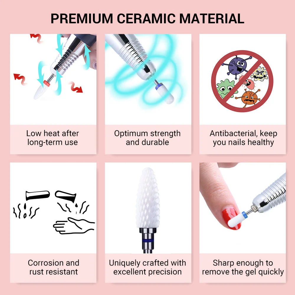 Ceramic Nail Drill Bits Set 7pcs for Gel and Acrylic Nails